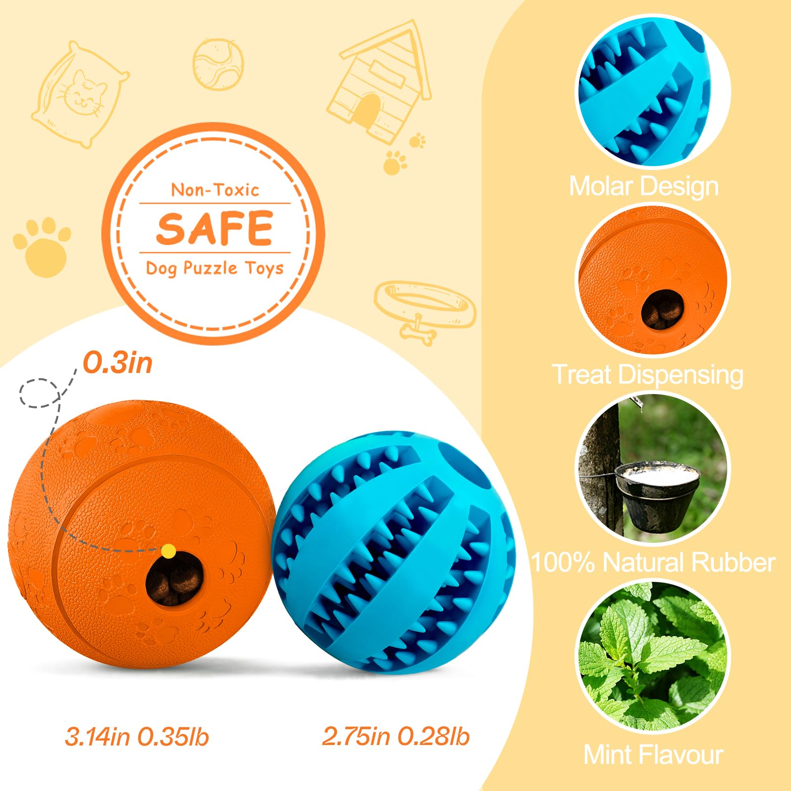 HIPPIH Interactive Dog Toys for Puppies & Small Dogs - 2 Pack Treat Dispensing Puzzle Balls for Mental Stimulation & Training - Perfect for Indoor Play, Boredom Relief & Bonding Time
