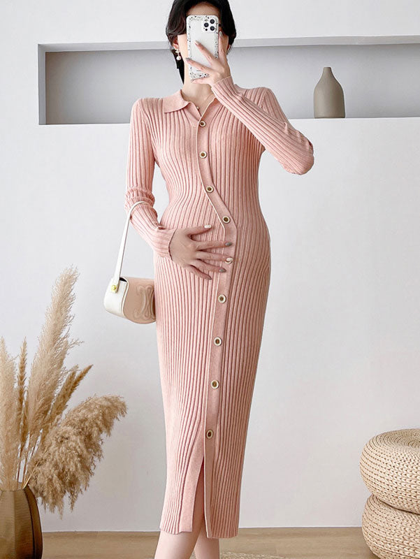 Adorable Pink & Black Knit Sweater Dress for Baby Shower & Pregnancy Announcement - Perfect for Maternity Photos, Gender Reveals & Newborn Photoshoots