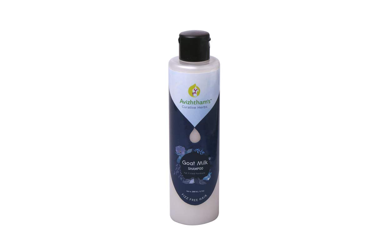 Avizhtham's Herbals Pure & Natural Goat Milk Shampoo for Hair Growth & Shine | Sulfate-Free & Organic | 200ml Bottle | Perfect for Dry, Damaged Hair & Scalp Care