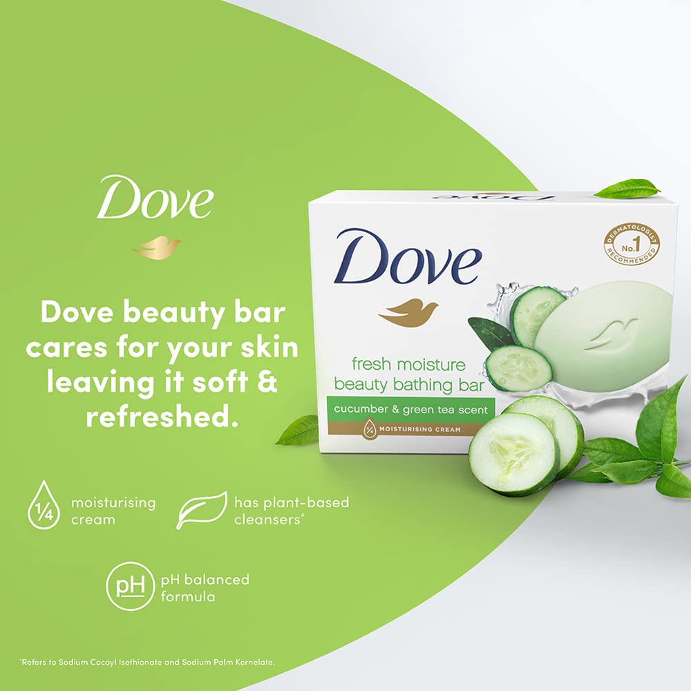 Dove Fresh Beauty Bar Soap with Cucumber & Green Tea - 6 Pack (75g Each) for Hydrated, Glowing Skin - Gentle Cleansing for Face & Body - Perfect for Daily Shower & Travel