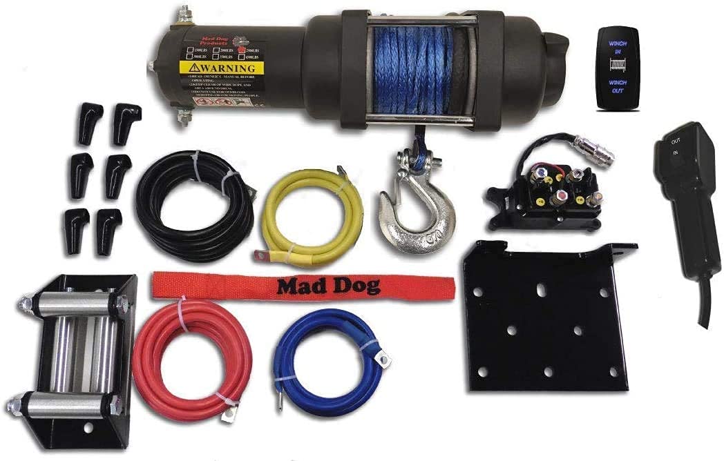 Mad Dog 4500 LB Winch & Mount Combo with Synthetic Rope for Kawasaki 820 Mule PRO-FXT/FX (2015-2023) | Off-Road Recovery & Utility Vehicle Accessory | Perfect for Trail Riding, Farm Work & Heavy-Duty Towing