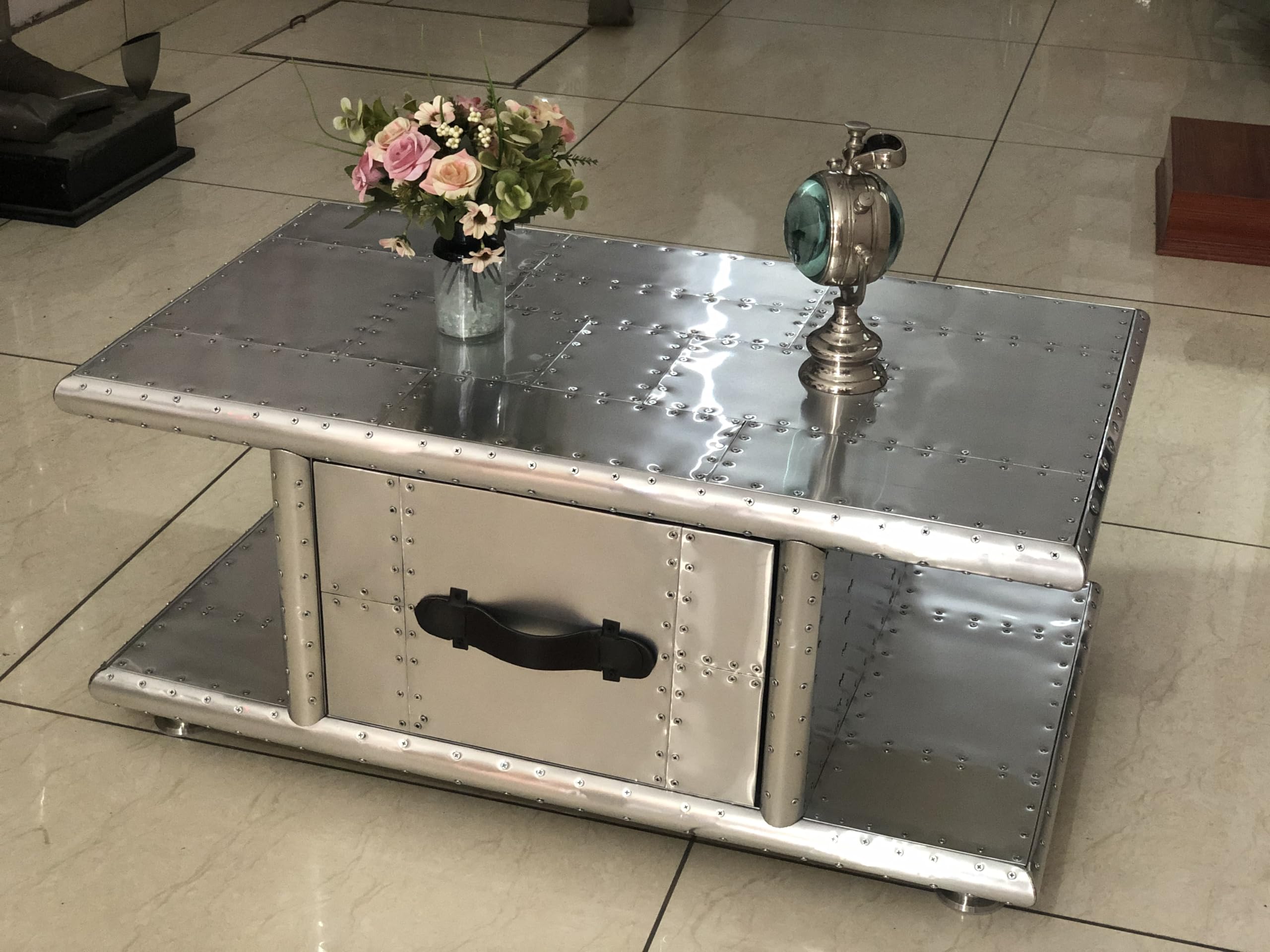 Aviator Coffee Table with Drawers - 115x75x41cm for Living Room Decor