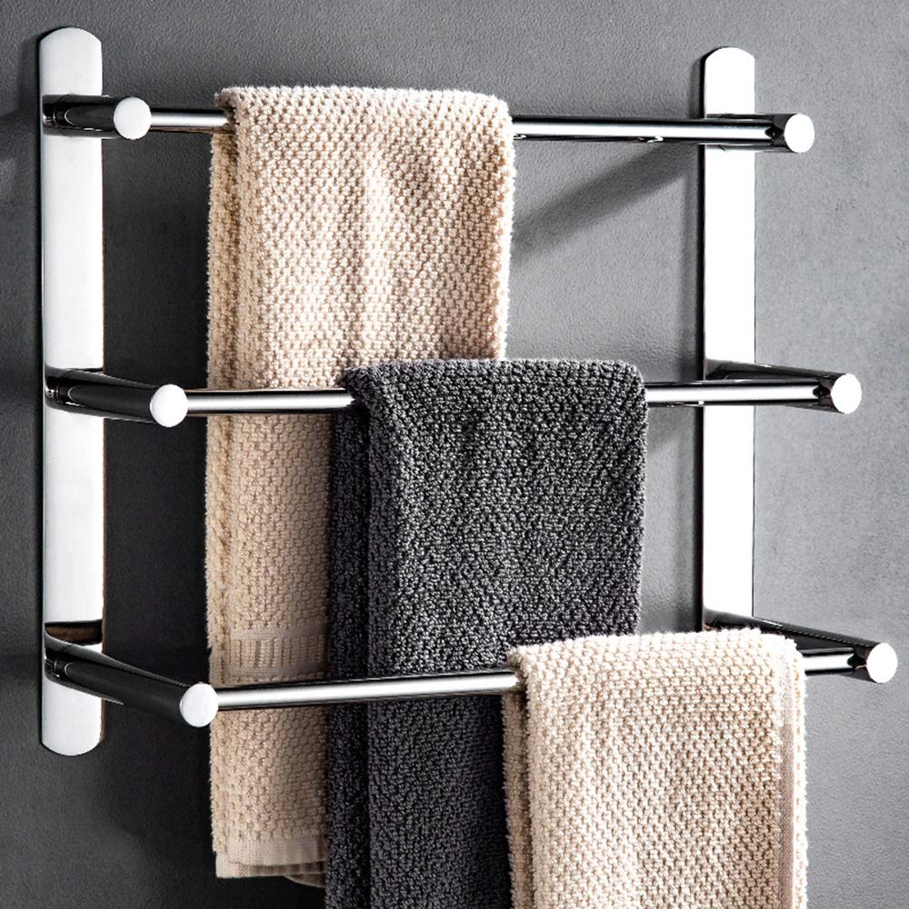 304 Stainless Steel Wall Mounted Bathroom Towel Rack - 3-Tier Single Rod with Reinforced Base for Bathroom or Kitchen - No Drill Installation (50cm) - Perfect for Small Spaces, Modern Homes & Spa-Like Bathrooms