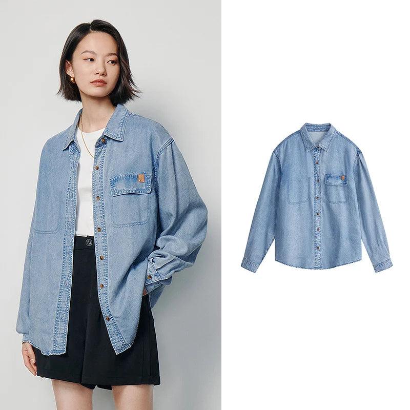 Women's Lightweight Lyocell Denim Shirt - Comfortable Casual Button-Up Top for Everyday Wear, Work & Weekend Outfits