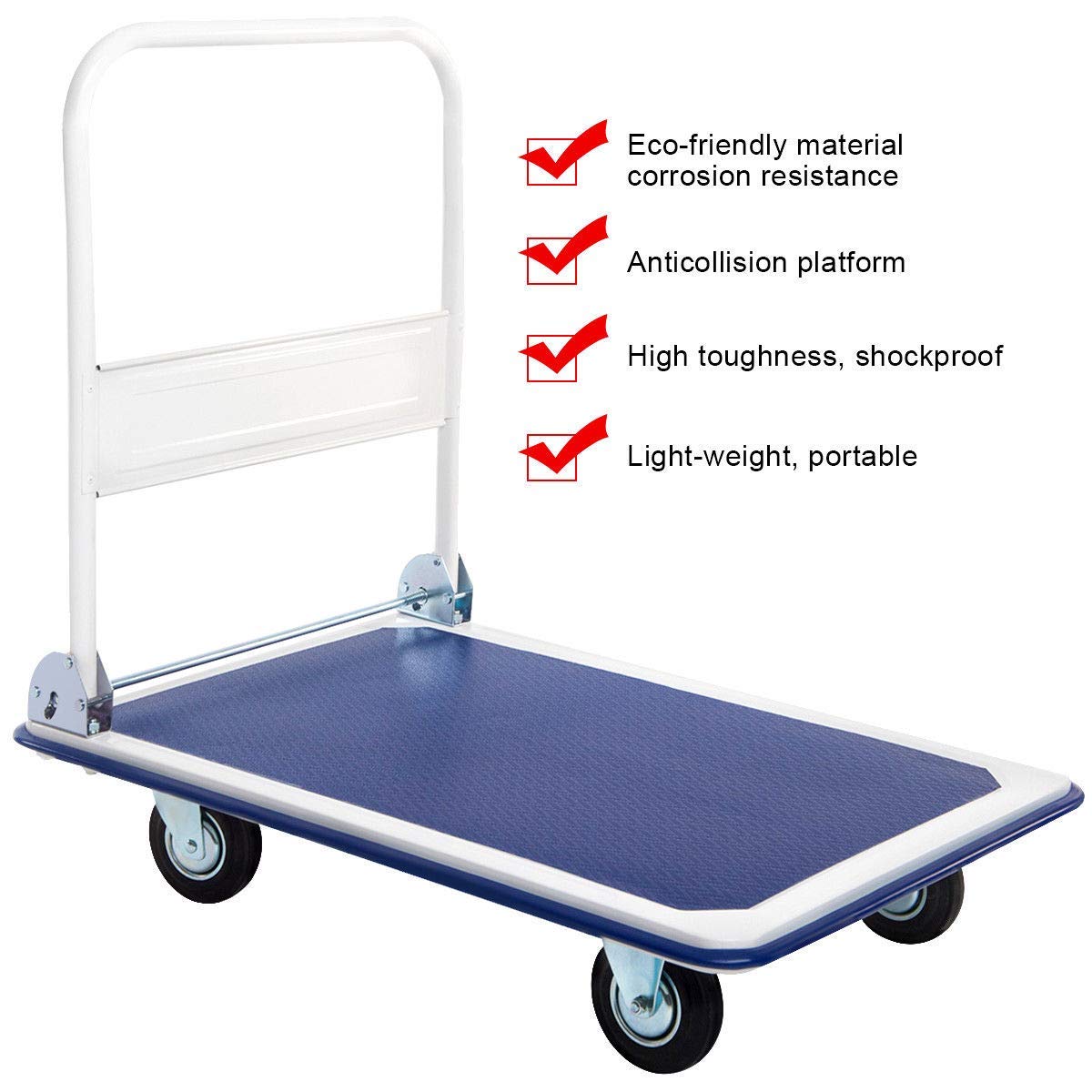 Zimbala Heavy Duty Folding Push Cart Dolly - 660lbs Capacity Rolling Hand Truck with 360° Swivel Wheels, Foldable Moving Platform for Warehouse, Home & Office Use | Ideal for Luggage Transport, Moving Boxes & Storage Organization
