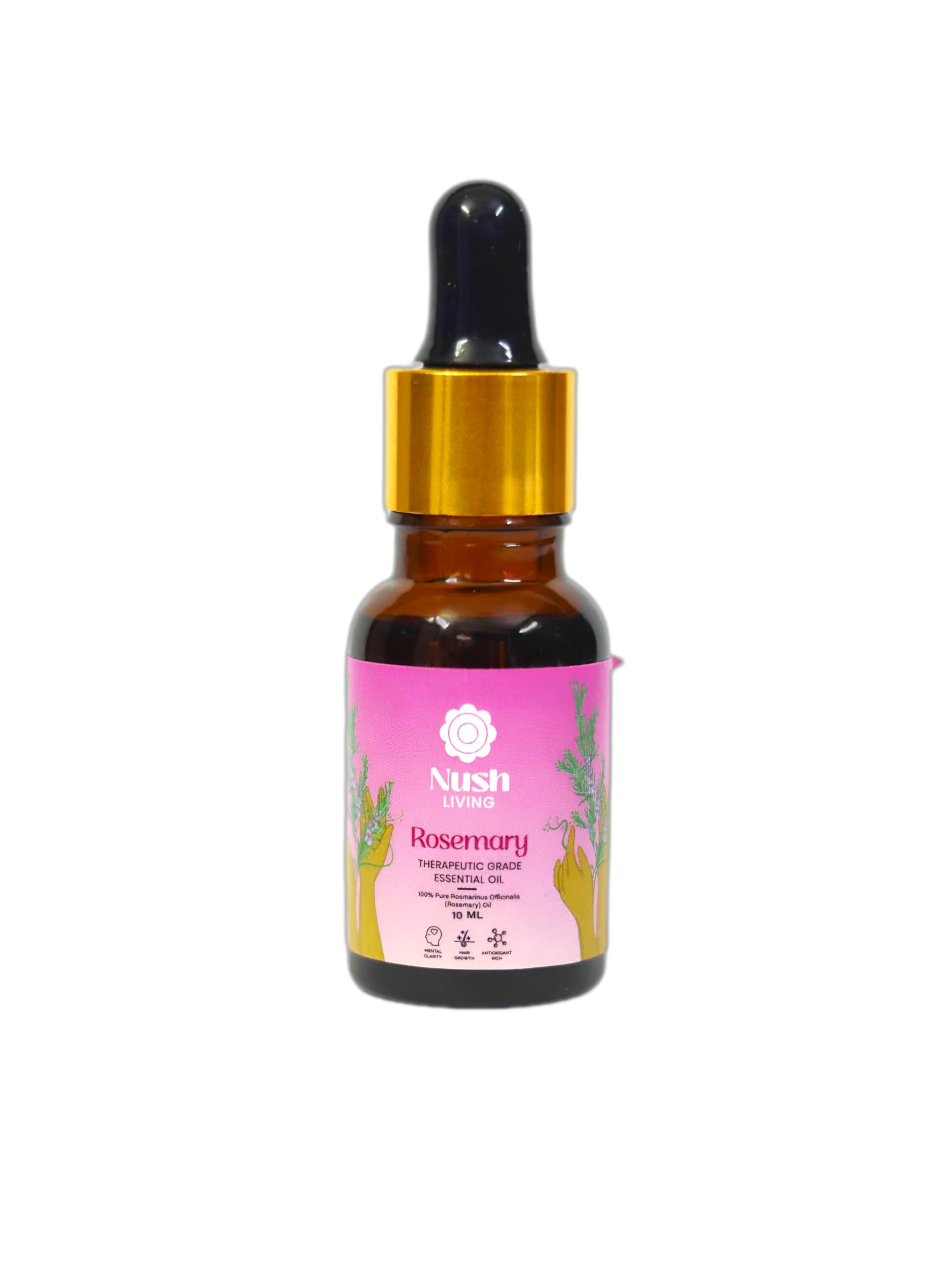 Nush Living - 100% Pure & Natural Rosemary Essential Oil for Hair Growth, Hair Fall Control, Scalp Nourishment & Skin Care | Aromatherapy Diffuser, Massage & DIY Beauty (10ml, Pack of 1)