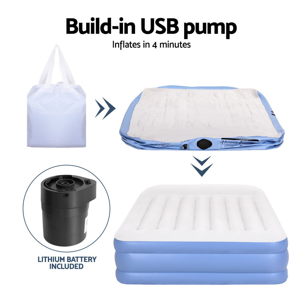Inflatable Queen Air Mattress - 50cm Height for Camping, Guest Bed & Travel - Comfortable & Portable Airbed with Built-in Pump
