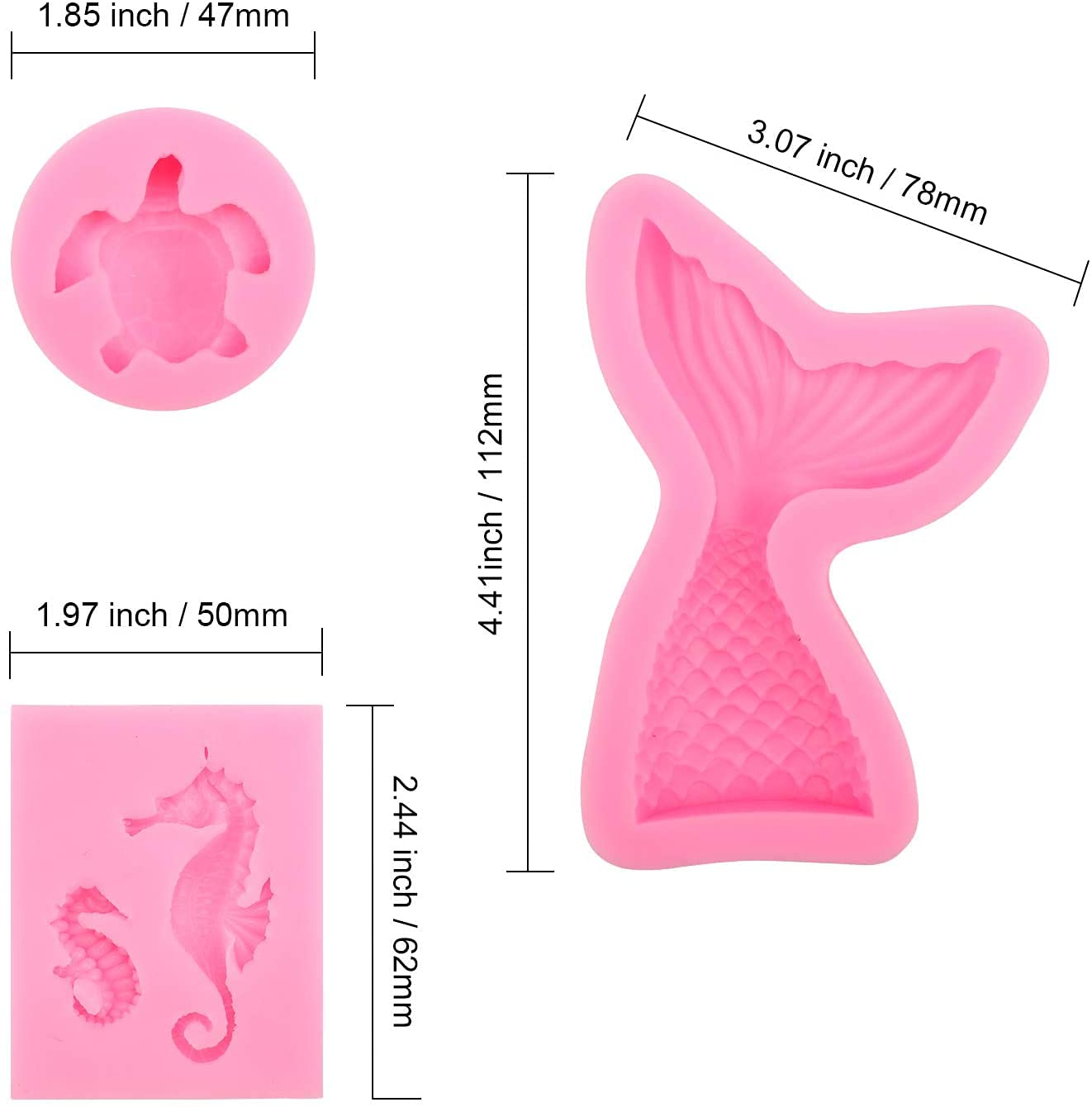 6Pcs Ocean Theme Silicone Molds Set - Mermaid Tail, Seahorse, Sea Turtle & Seashell for Fondant, Chocolate, Resin, Soap Making - Perfect for Birthday Parties, Cupcake Toppers & Cake Decorations (DIY Candy, Ice Cube, Gum Clay, Biscuit Crafts)