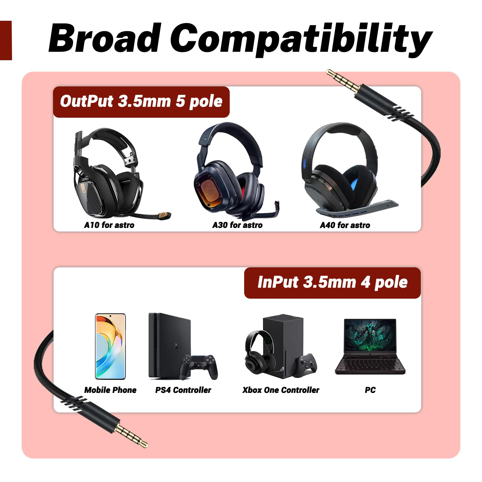 Astro A40 A10 A50 Gaming Headset Replacement Cable - 3.5mm Audio Volume Control Mute Cord for Xbox One, PS5/4 Controller - 2m Black Aux Cable | Perfect for Gaming, Streaming & Professional Esports