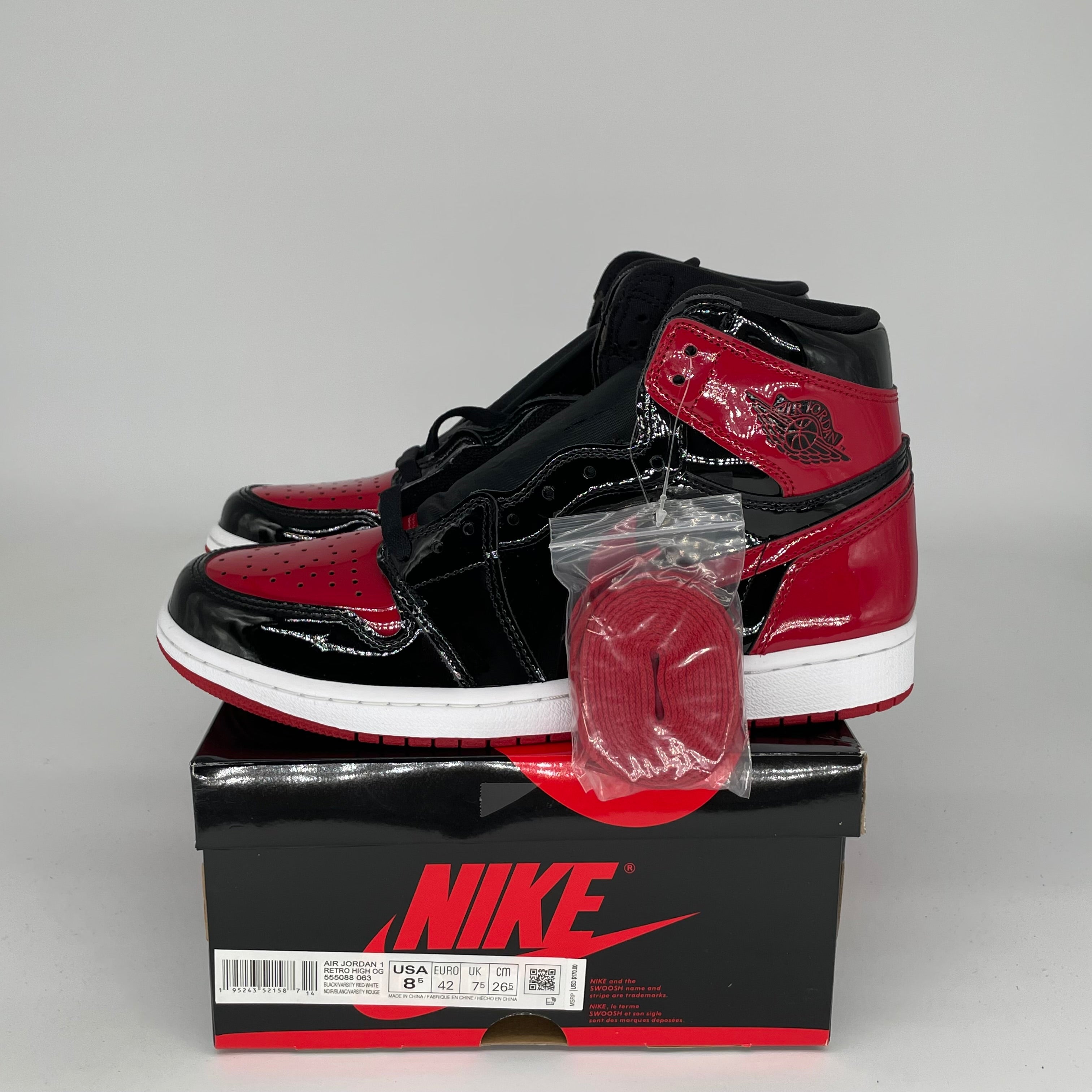 AIR JORDAN 1 PATENT BRED Men's Basketball Shoes - Size 8.5 (555088-063) - Retro High Top Sneakers for Streetwear & Casual Outfits