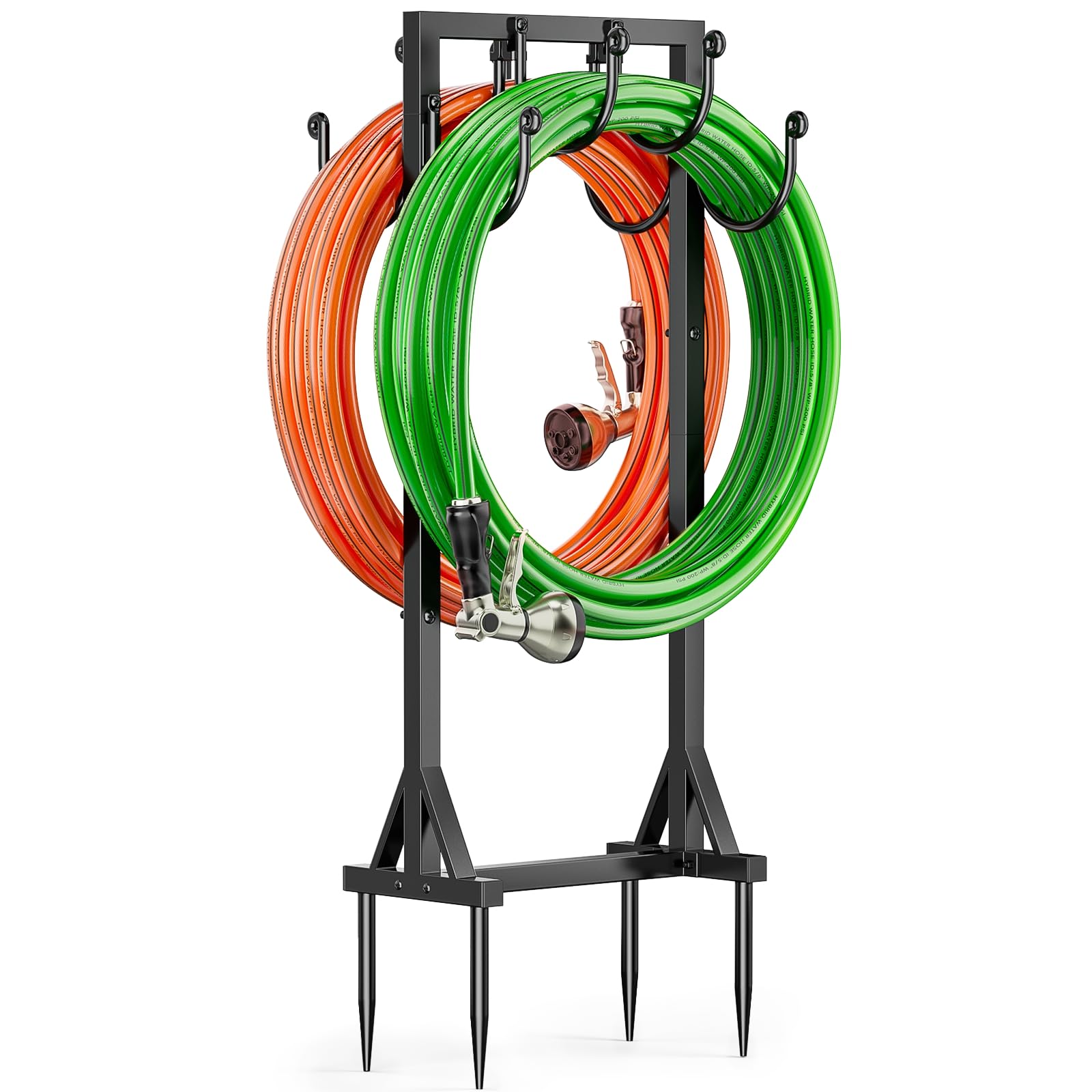 Kcysta Heavy Duty Freestanding Garden Hose Holder - Double-Sided Outdoor Metal Hose Stand Hanger Storage Rack for Yard, Lawn & Garden Watering - Perfect for Organizing Water Hoses in Backyard, Garage or Shed