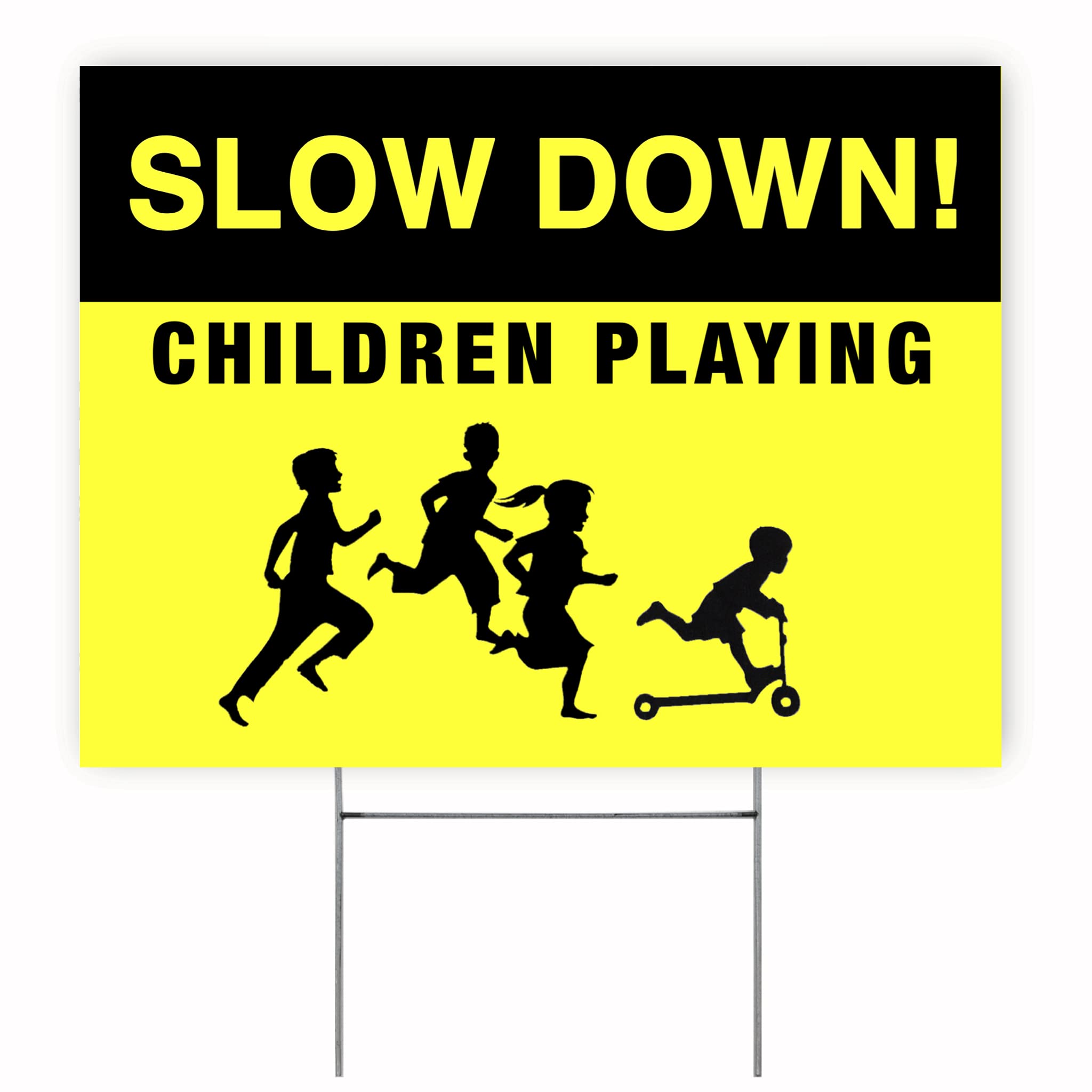 Slow Down Children at Play Signs - 18x24 Inch Double-Sided Reflective Yard Sign for Safety - Durable Outdoor Warning Sign for Kids Playing in Neighborhood Streets & Driveways