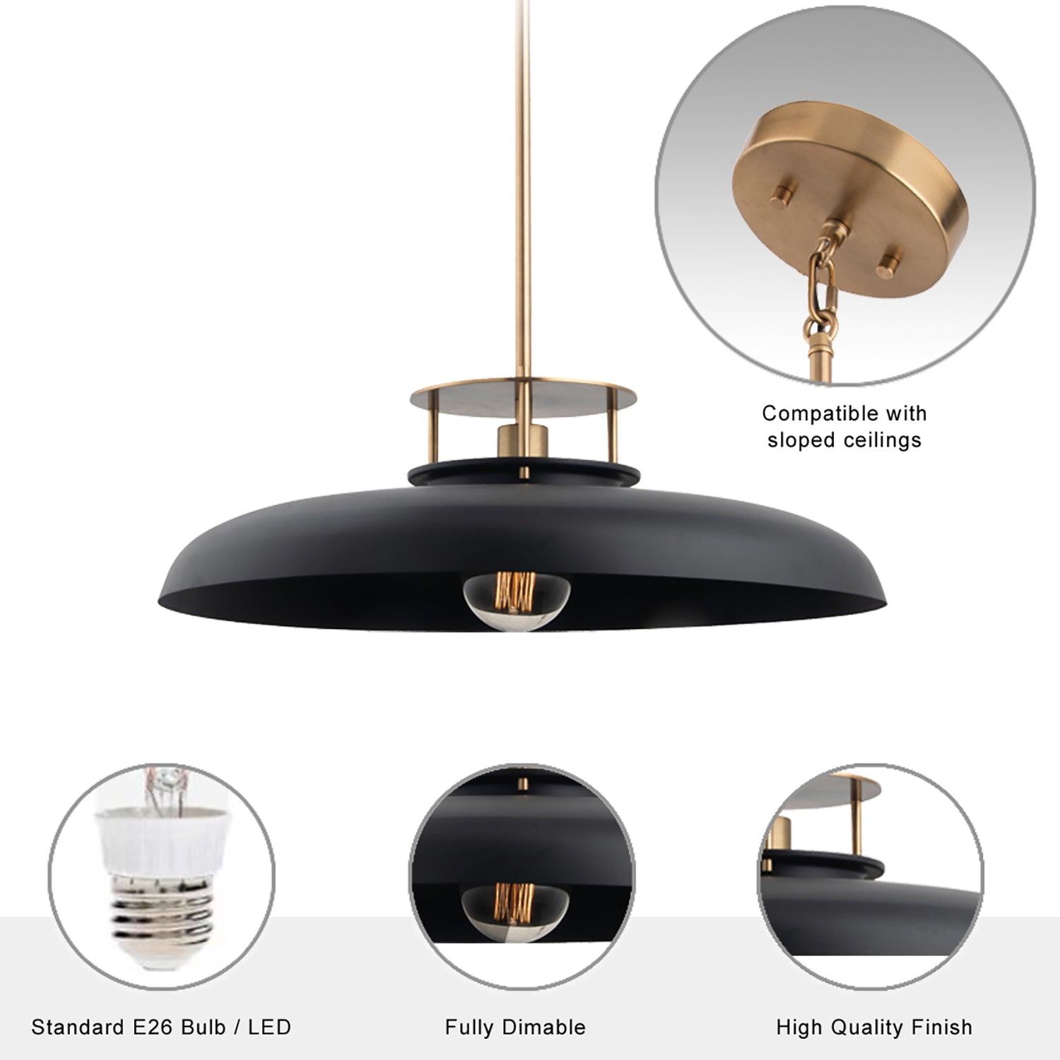 Modern Gold & Black Pendant Light - Beacon 1 Light Fixture for Dining Room, Kitchen Island, or Living Room Decor