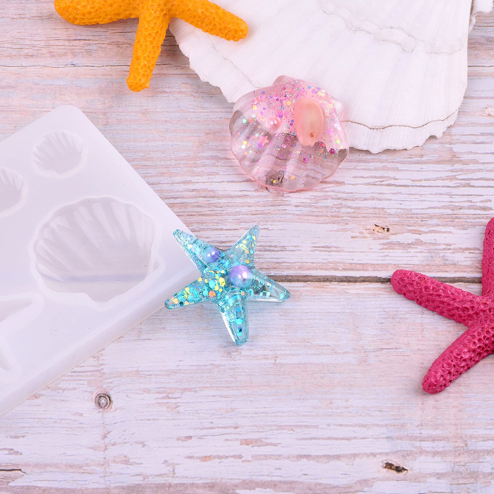 5pcs Silicone Starfish Shell Molds - DIY Marine Organism Resin Casting Molds for UV Epoxy Jewelry Making, Summer Beach Theme Crafts, Home Decor & Gift Ideas