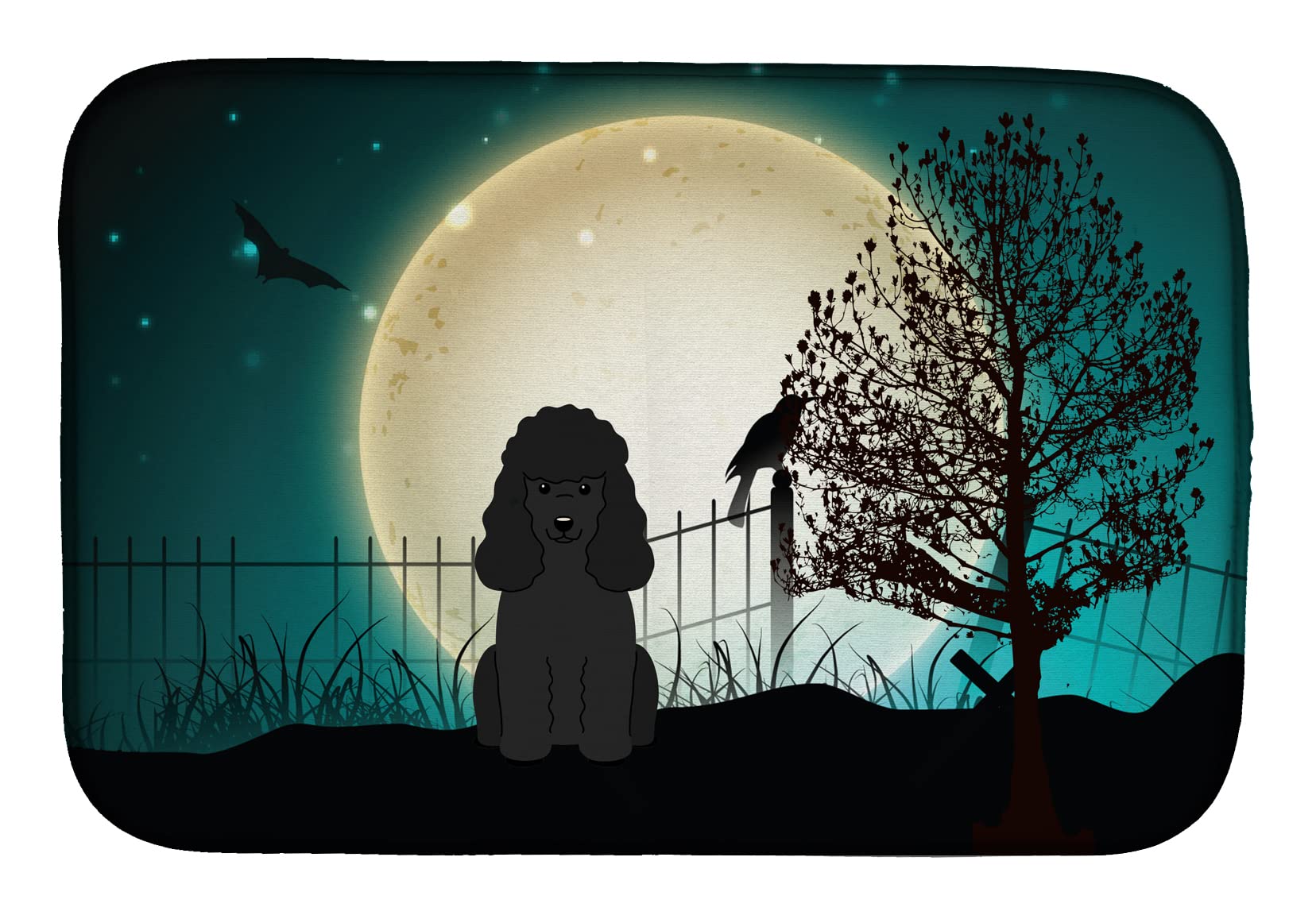 Scary Poodle Dish Drying Mat - Absorbent Kitchen Counter Pad for Halloween Decor