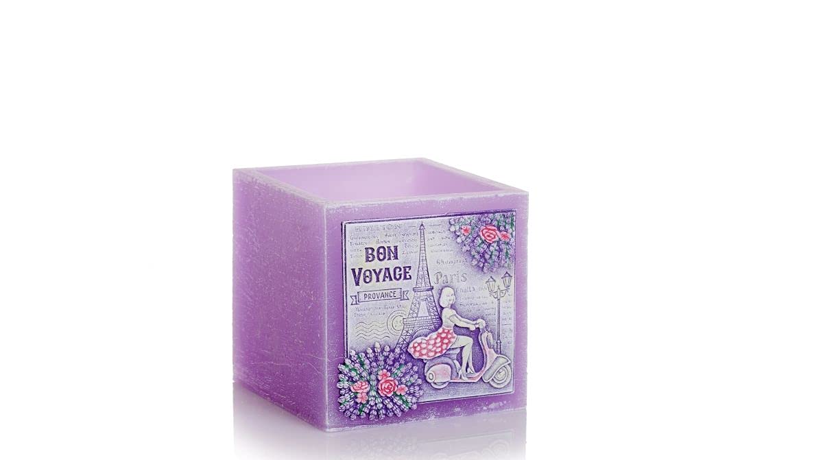 AM Decor Lavender Scented Candle Lamp - Premium Handmade Home Decor Gift for Housewarming, Wedding & Holidays (110x105mm Square, Bon Voyage) - Perfect for Bedroom, Bathroom & Relaxation Spaces