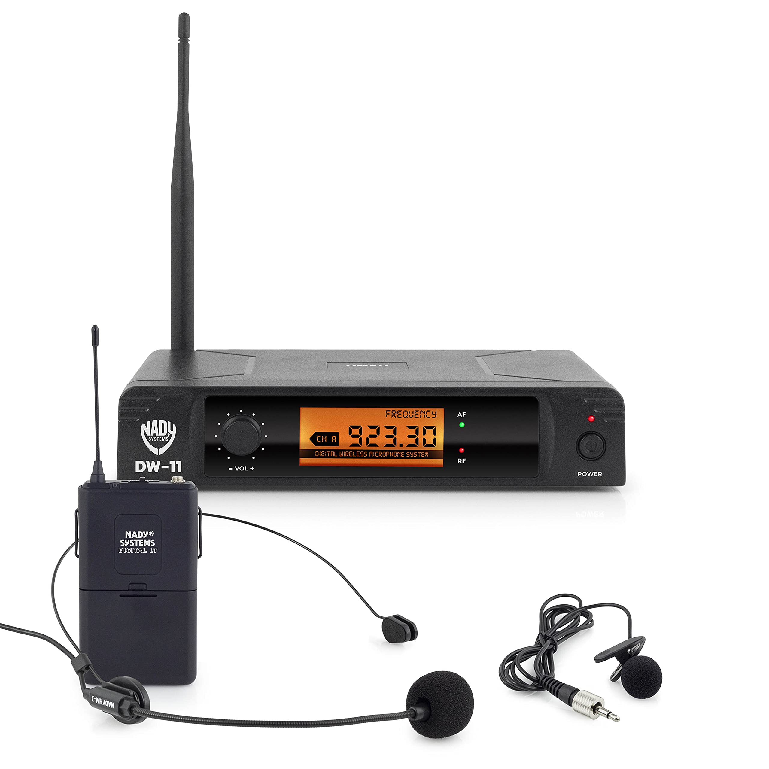Nady DW-11 Professional Digital Wireless Lavalier & Headset Mic System - Ultra-Low Latency QPSK Modulation - UHF Fixed Frequency with XLR & 1/4