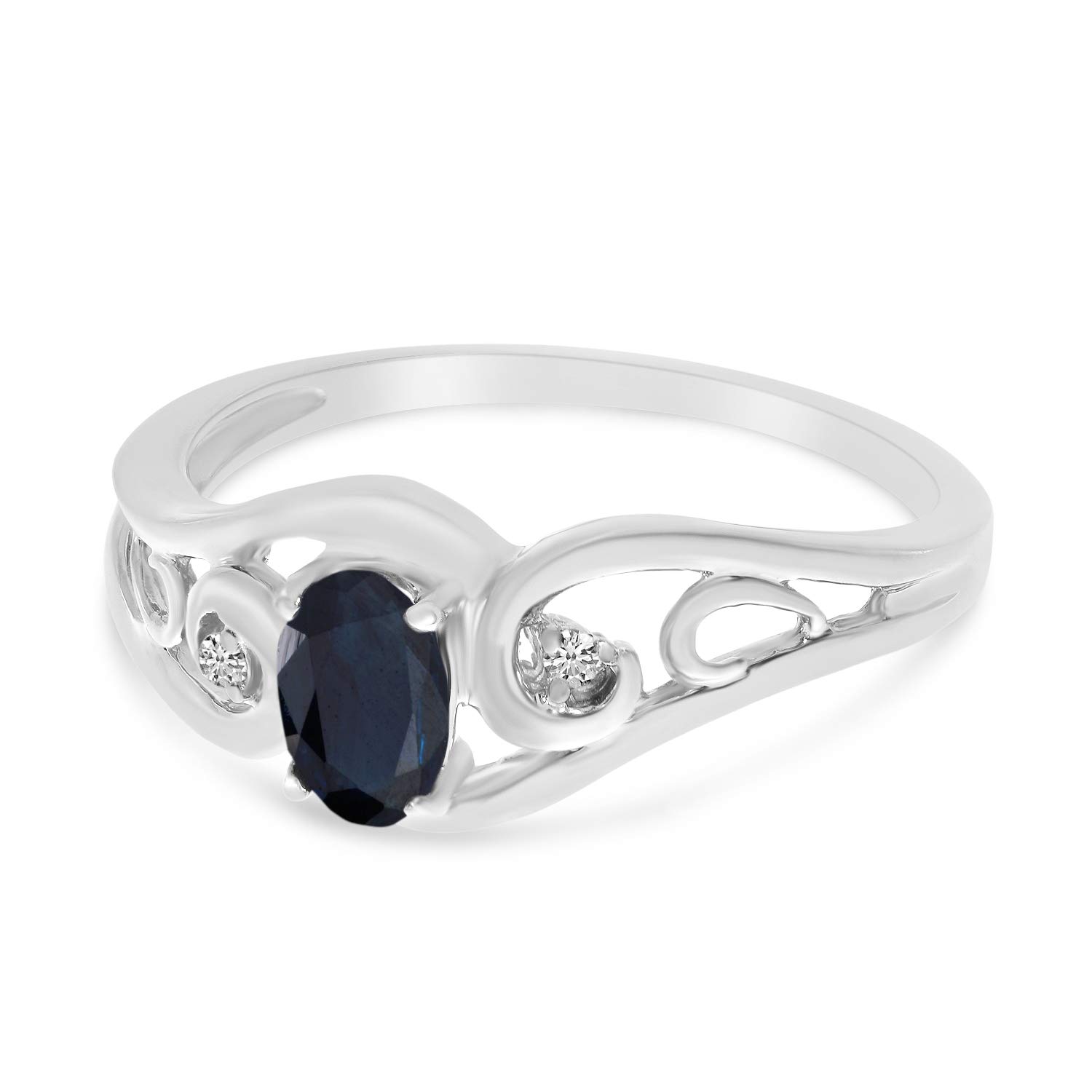 14K White Gold Oval Sapphire and Diamond Ring for Women – Elegant Engagement, Wedding, Anniversary Gift – Perfect for Proposals, Bridal Jewelry & Special Occasions