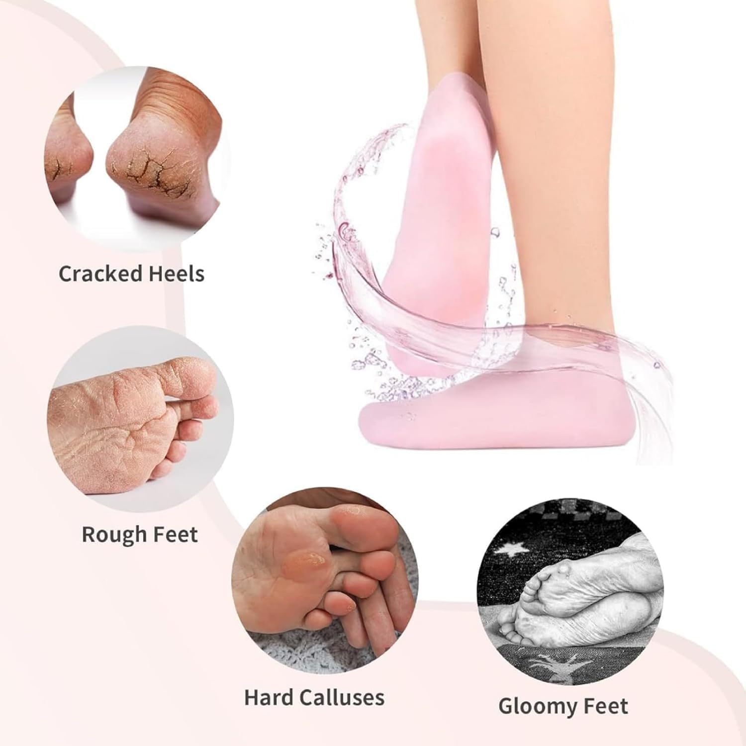 QUIQSHIPP Aloe Silicone Heel Socks for Women - Moisturizing Gel Foot Socks to Repair Dry & Cracked Heels | Soft Spa Pedicure Socks for Winter Foot Care | Waterproof Silicone Gel Socks for Home Relaxation & Professional Salon Treatments