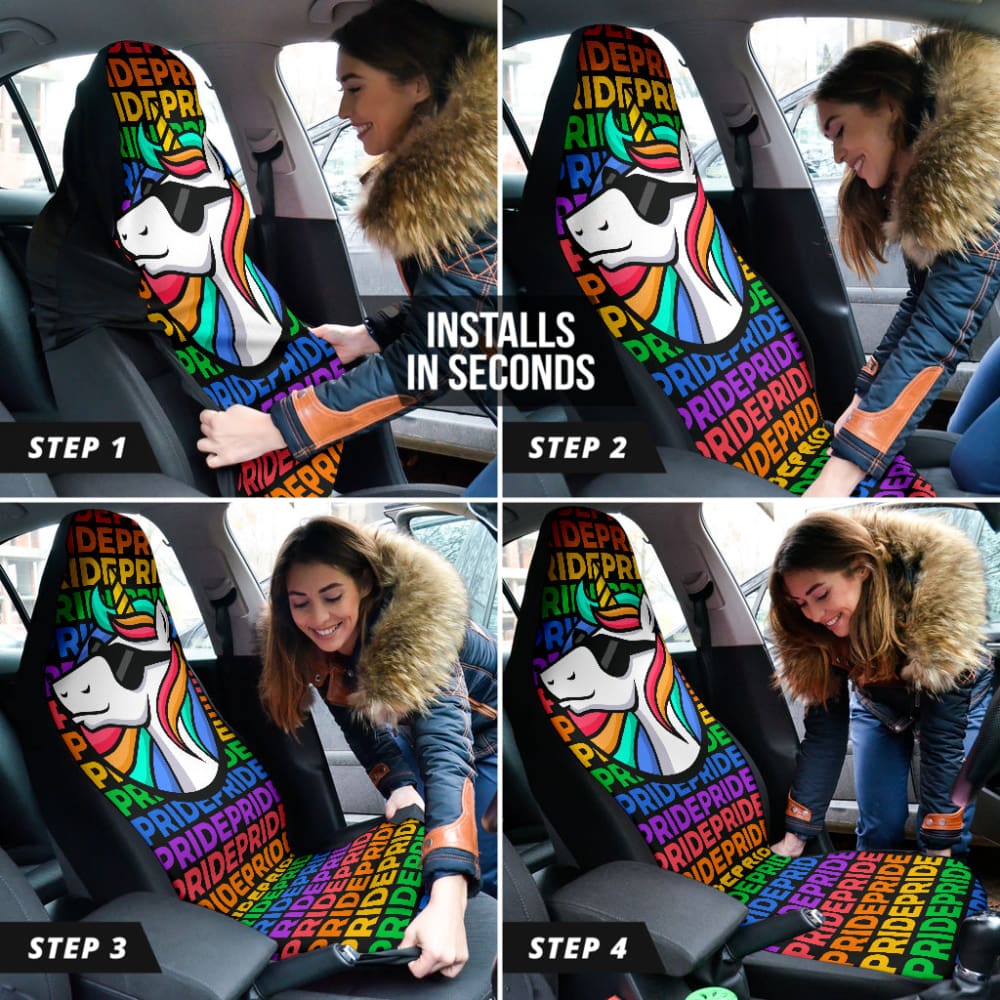 Rainbow Unicorn Car Seat Covers for LGBT Pride - Soft & Durable Universal Fit - Perfect for Pride Parades, Road Trips & LGBTQ+ Events