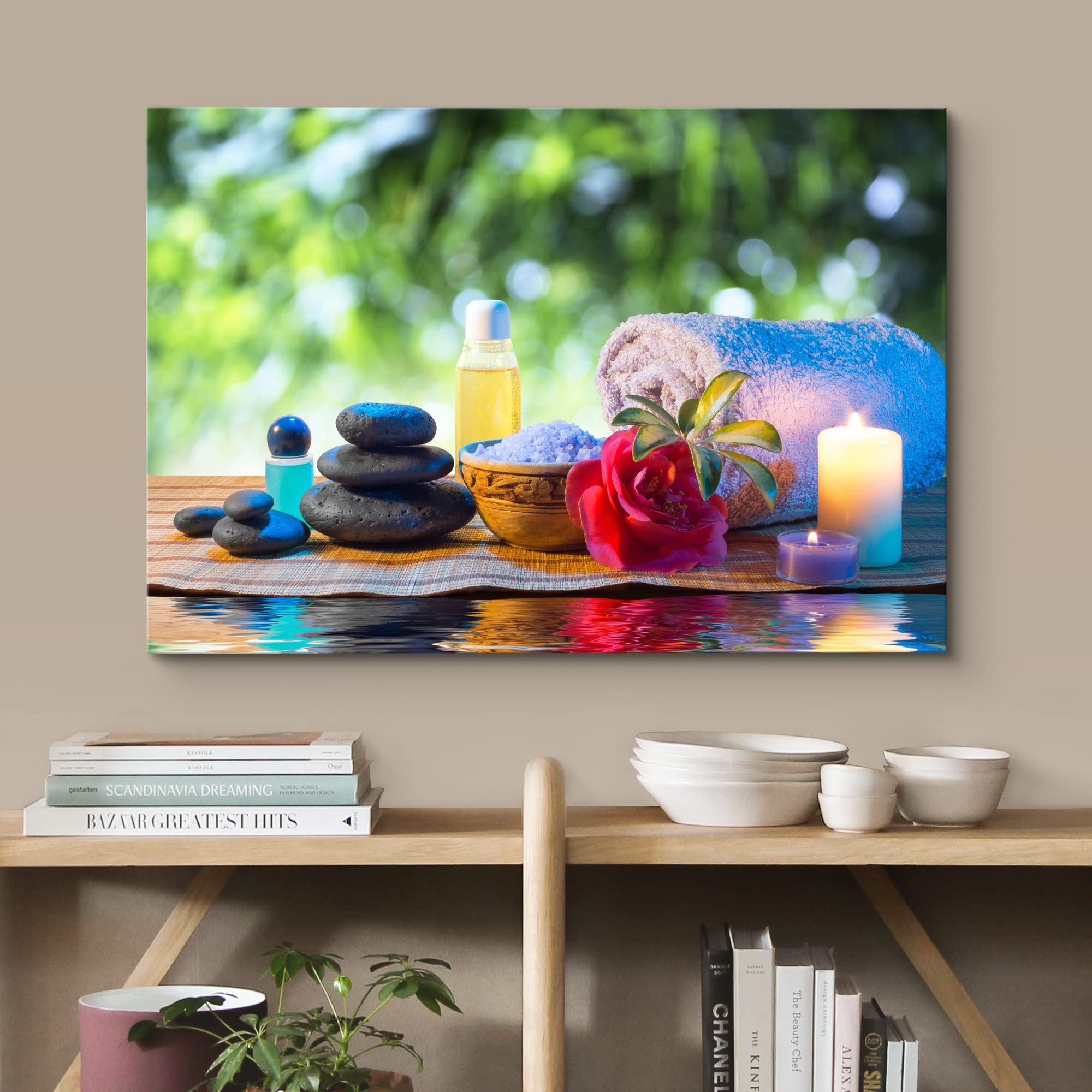Wall26 Zen Jungle Spa Canvas Print - Relaxing Meditation Nature Wall Art with Stone, Towels & Candles for Yoga & Massage - Modern Contemporary Home Decor for Living Room, Bedroom, Office - 32