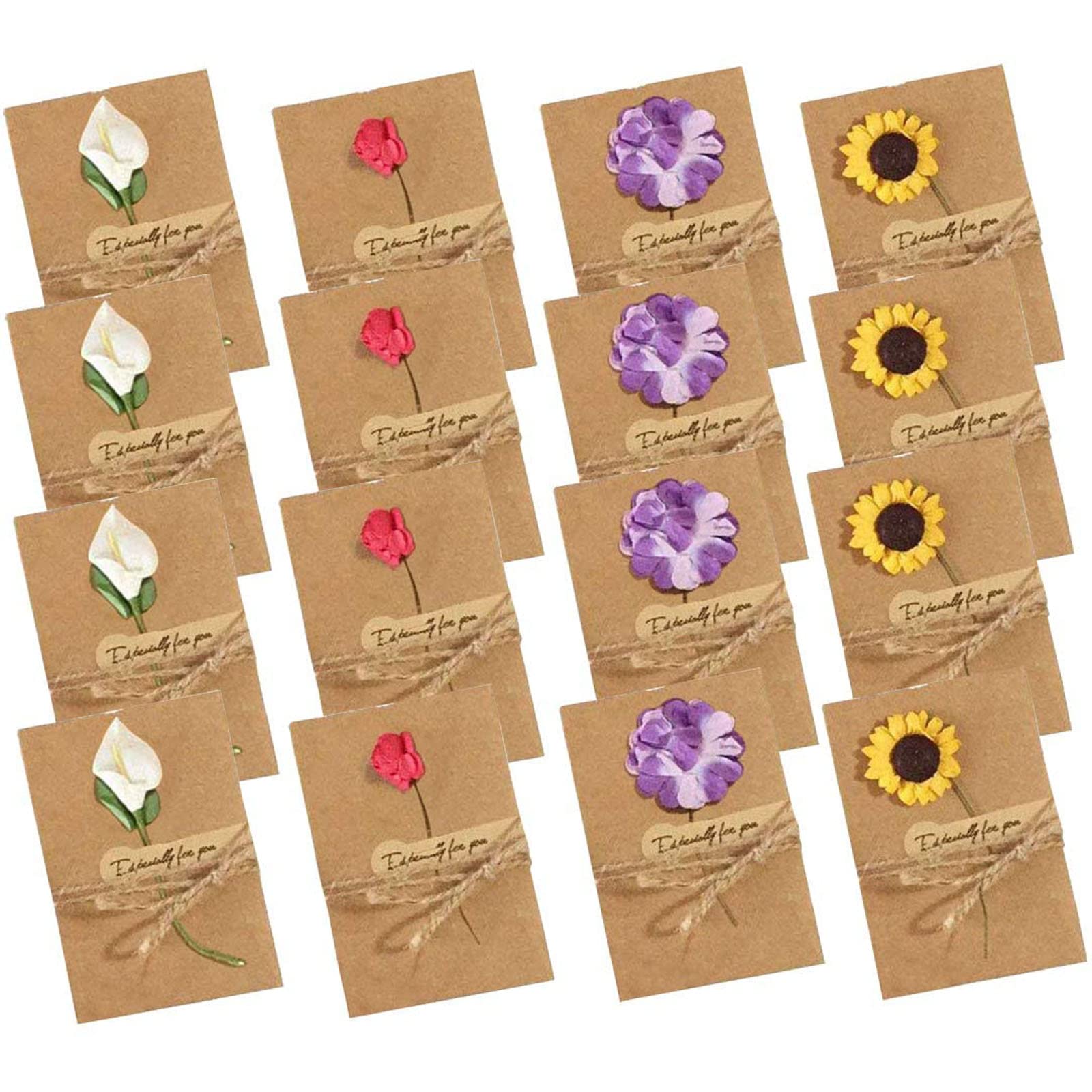 Maydahui 16 PCS Handmade Vintage Kraft Blank Greeting Cards with Envelopes - 6.7x4.3 Inch Dried Flower Thank You Note Cards, Invitation Cards with Hemp Rope for Birthday Party, Valentine's Day, Wedding, Baby Shower & Special Occasions