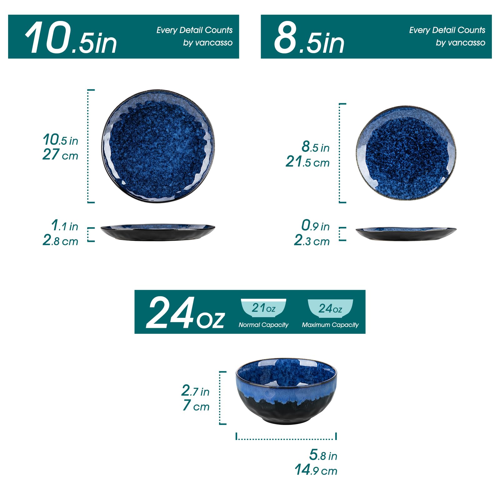 Vancasso Starry 12-Piece Dinnerware Set for 4 - Stoneware Plates & Bowls Set, Dishwasher & Microwave Safe, Blue Ceramic Tableware - Perfect for Family Dinners, Parties & Everyday Use