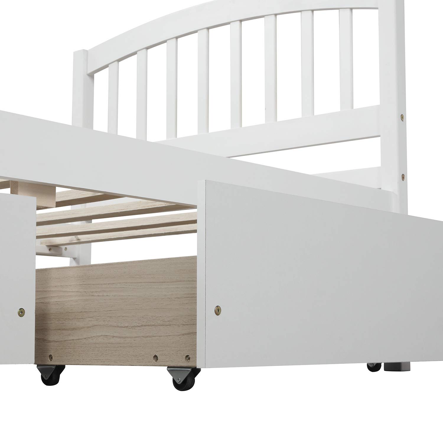 **Twin Size Solid Wood Platform Storage Bed with Headboard & 2 Drawers - White - Perfect for Kids' Room, Guest Bedroom, or Small Space Furniture**