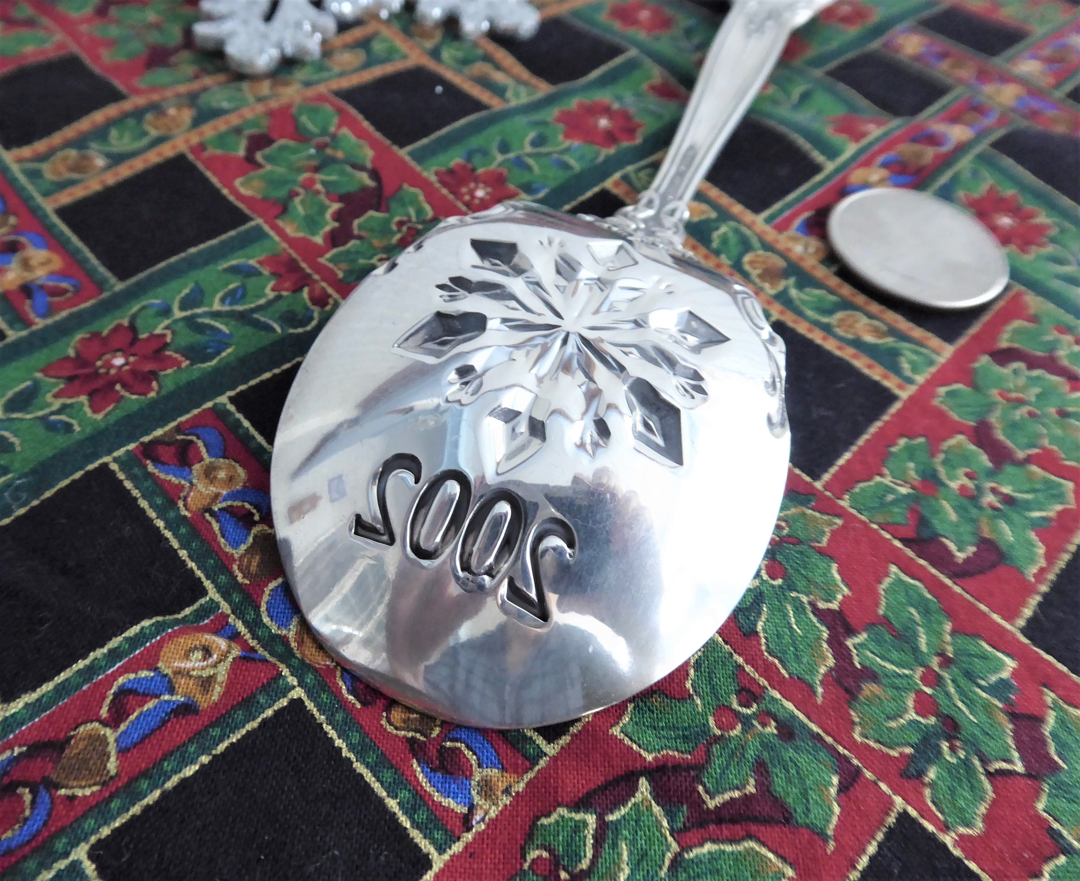 Gorham Chantilly Sterling Silver Serving Spoon with 2002 Christmas Snowflake Design - Perfect for Holiday Tea Parties & Festive Gatherings