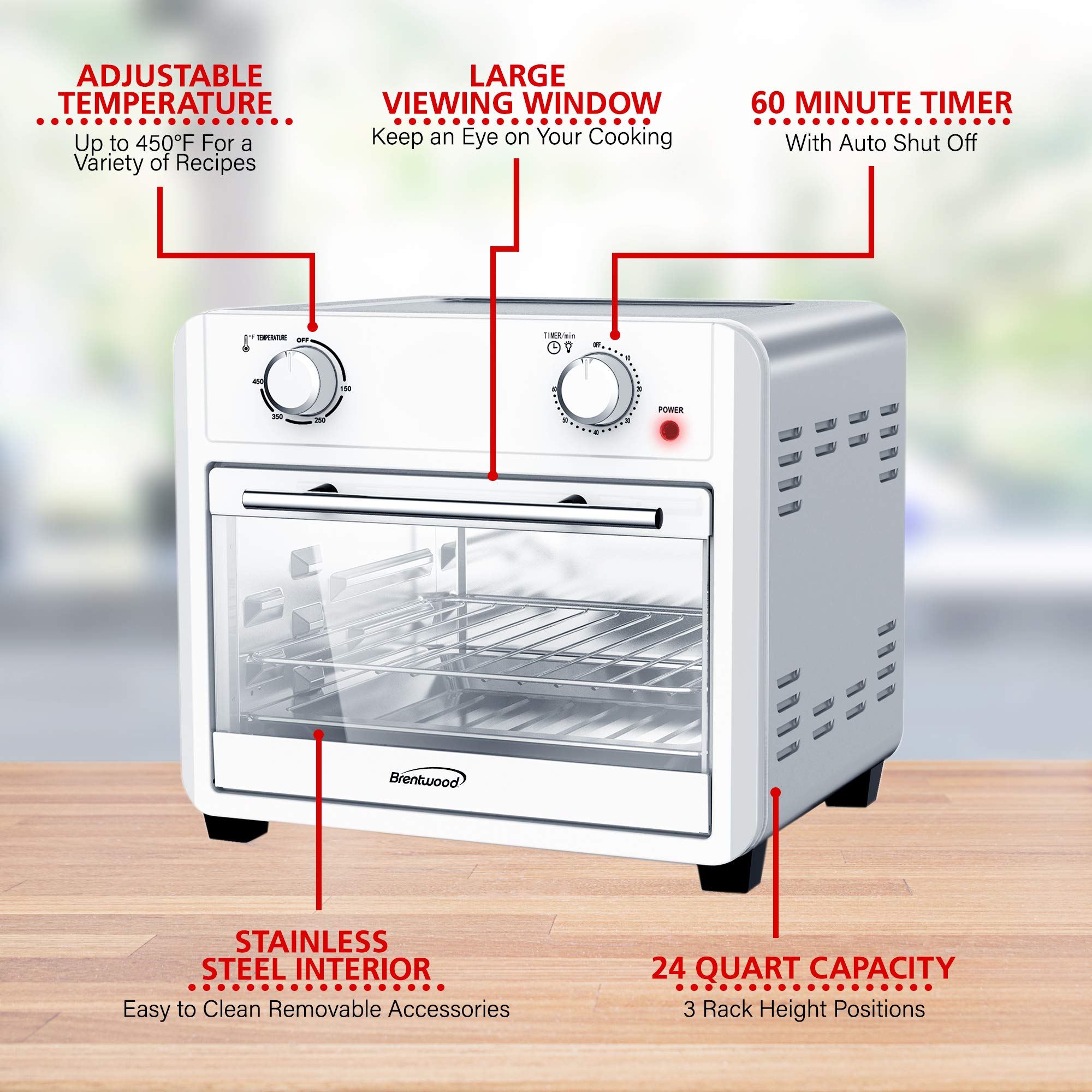Brentwood AF-2400SI 24-Quart Convection Air Fryer Toaster Oven with 60-Minute Timer - Silver - Perfect for Baking, Roasting, and Air Frying - Ideal for Small Kitchens, Dorms, and Apartments