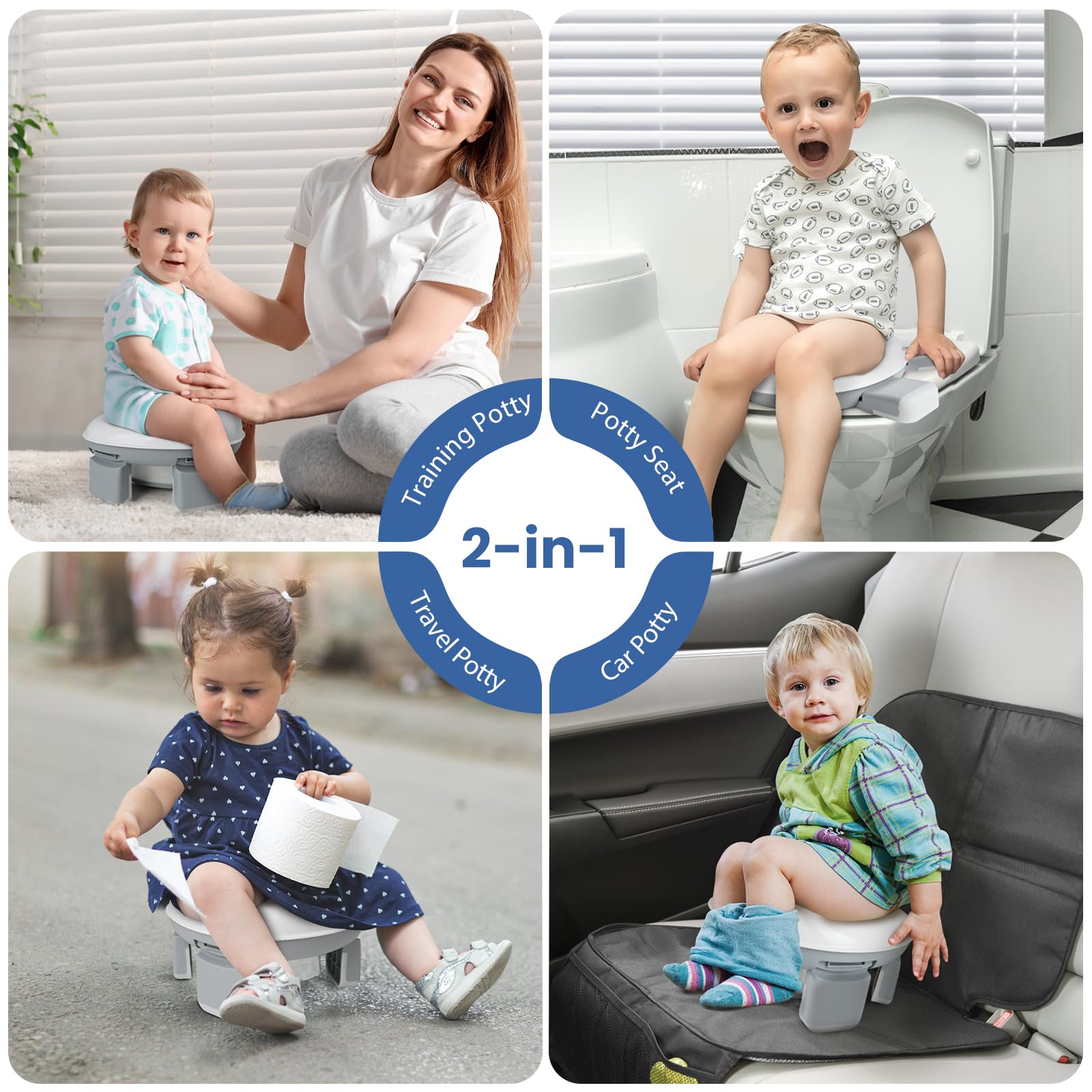 Portable Toddler Travel Potty - Foldable Kids Potty Training Toilet with Splash Guard for Boys & Girls | Car Potty Seat with Travel Bag & 60 Liners | Ideal for Road Trips, Camping & Outdoor Activities