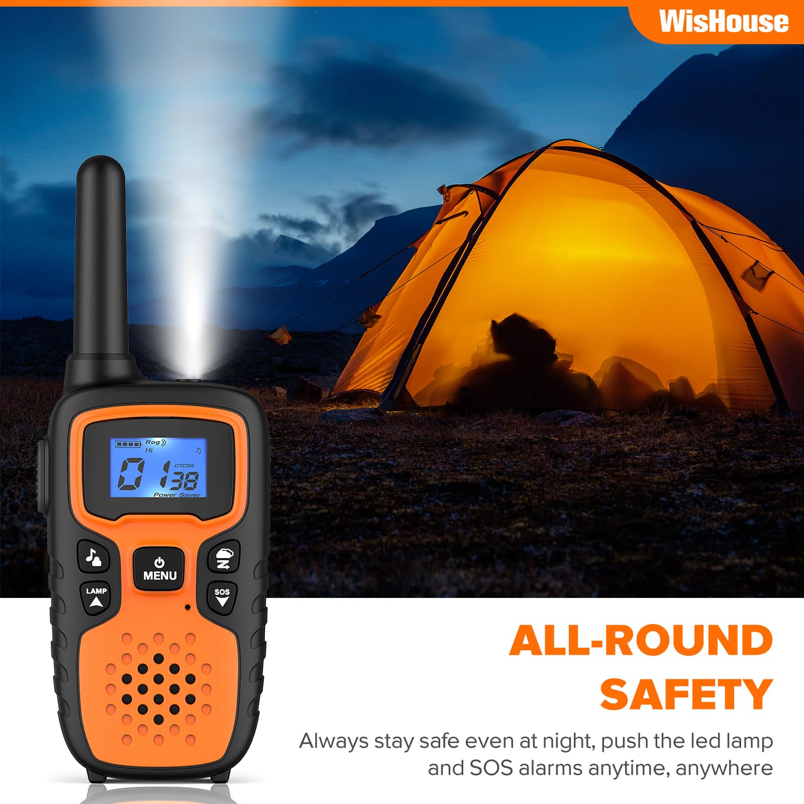 Wishouse Long Range Walkie Talkies for Adults & Kids - Rechargeable 2 Way Radios with NOAA Weather Alert, SOS Siren & LED Light - Perfect for Hiking, Camping, Emergencies & Outdoor Adventures (4 Pack)