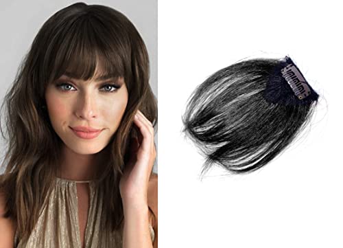 BOXO Clip In Front Hair Extensions & Fringe - Light Brown Forehead Hairpiece for Instant Volume & Style | Perfect for Parties, Weddings & Daily Wear