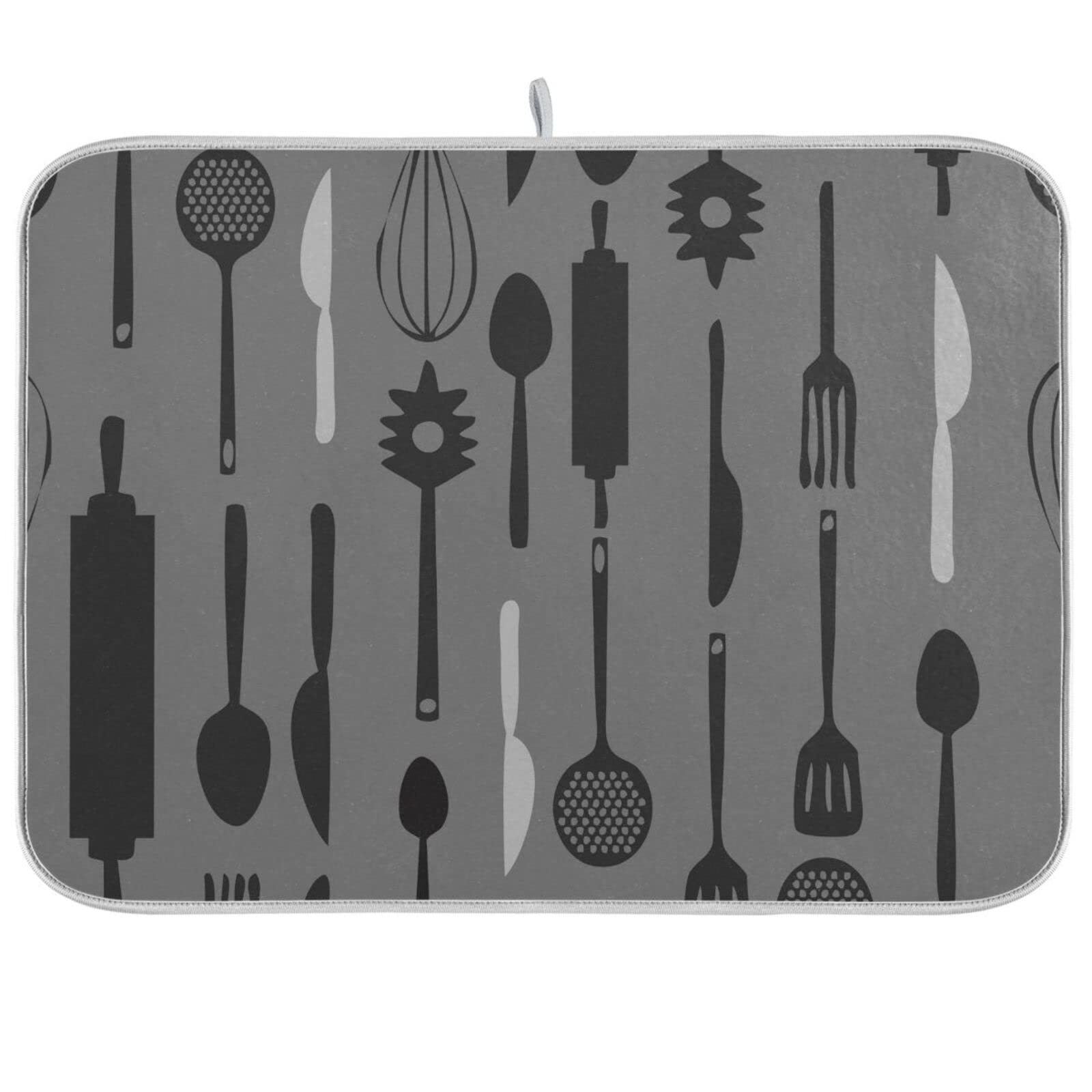 KFBE Gray Foldable Kitchen Dish Drying Mat - 16x18in Absorbent Tableware Drying Pad for Counter Decoration & Space-Saving Storage