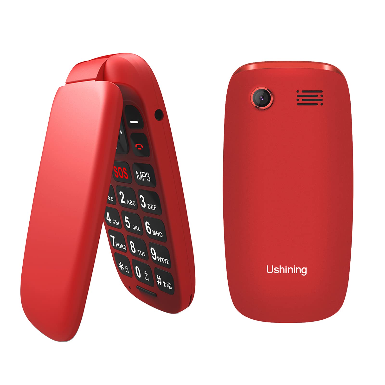 Ushining Unlocked 3G Flip Phone for T-Mobile | SOS Button, Large Icons, Easy-to-Use Basic Cell Phone | Ideal for Kids & Backup Use | Red | Perfect for Emergency Situations & Senior Users