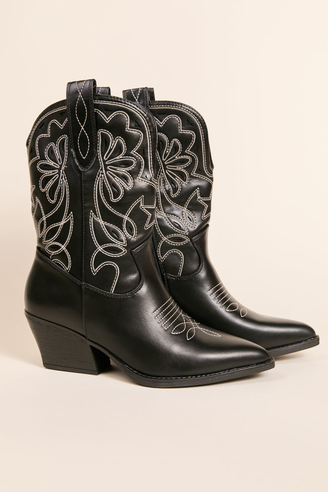 Elk Black Cowboy Booties for Women - Stylish Western Ankle Boots with Comfortable Heel - Perfect for Country Dancing, Rodeo, and Casual Outfits