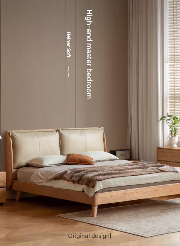 Premium Oak Solid Wood Frame with Top Grain Leather Upholstery & Technical Fabric Bed - Perfect for Modern Bedrooms, Guest Rooms & Luxury Home Decor