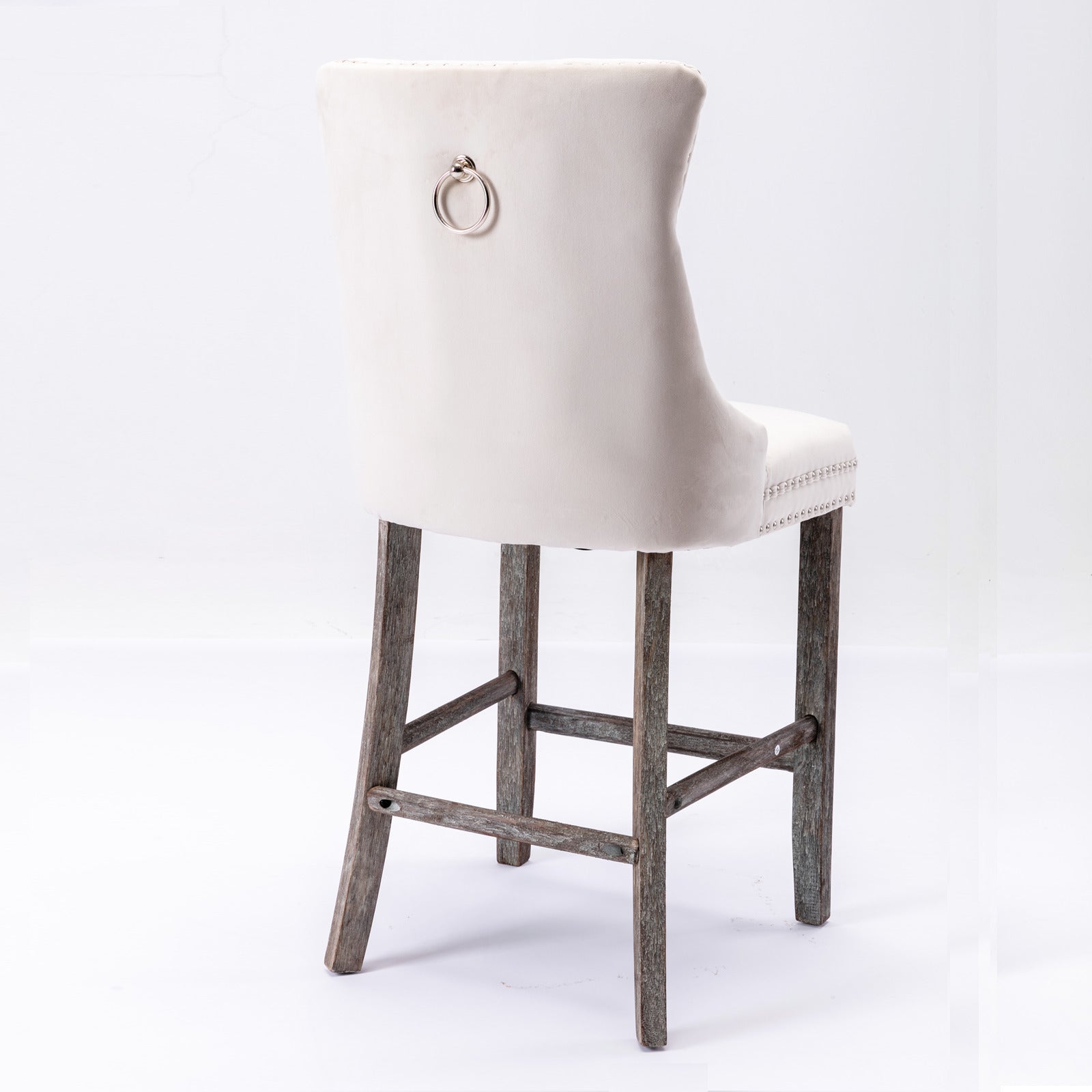 Velvet Bar Stools with Studs Trim & Wooden Legs - Set of 2 Tufted Dining Chairs for Kitchen Counter, Breakfast Nook & Home Bar Decor