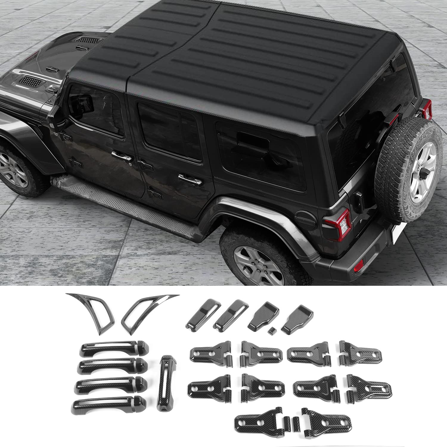 CheroCar 22-Piece Jeep Wrangler JL & JLU Accessories Kit - Hood/Door Hinge Covers, Handle Inserts, Rear Window Hinge Protectors & Wiper Covers (2018+ Models) | Durable Exterior Protection for Off-Road Adventures & Daily Driving