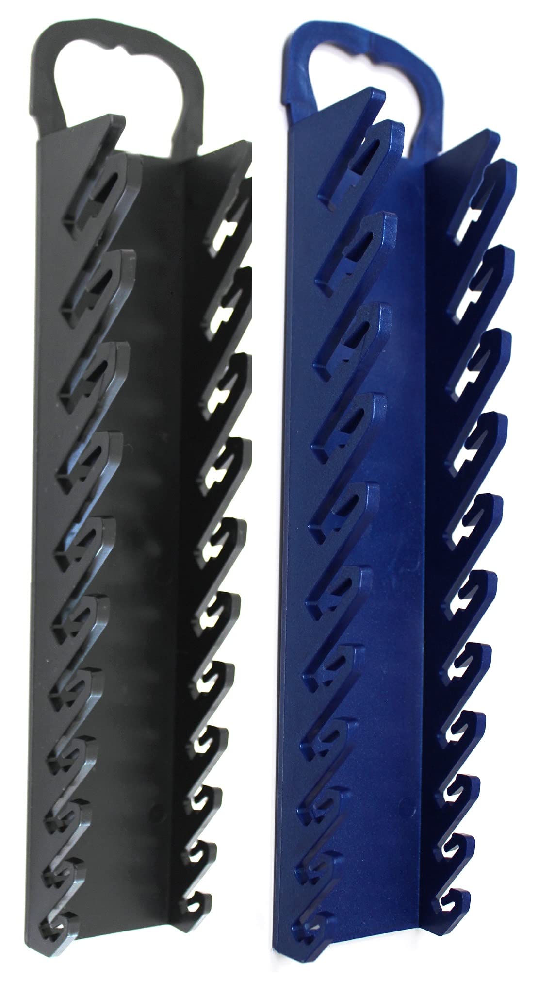11-Piece Gripper Wrench Organizer Tool Tray Set - Heavy Duty Stubby & Line Wrench Holder (2-Pack, Black & Blue) - Perfect for Mechanics, DIY Garage & Auto Repair Tool Organization