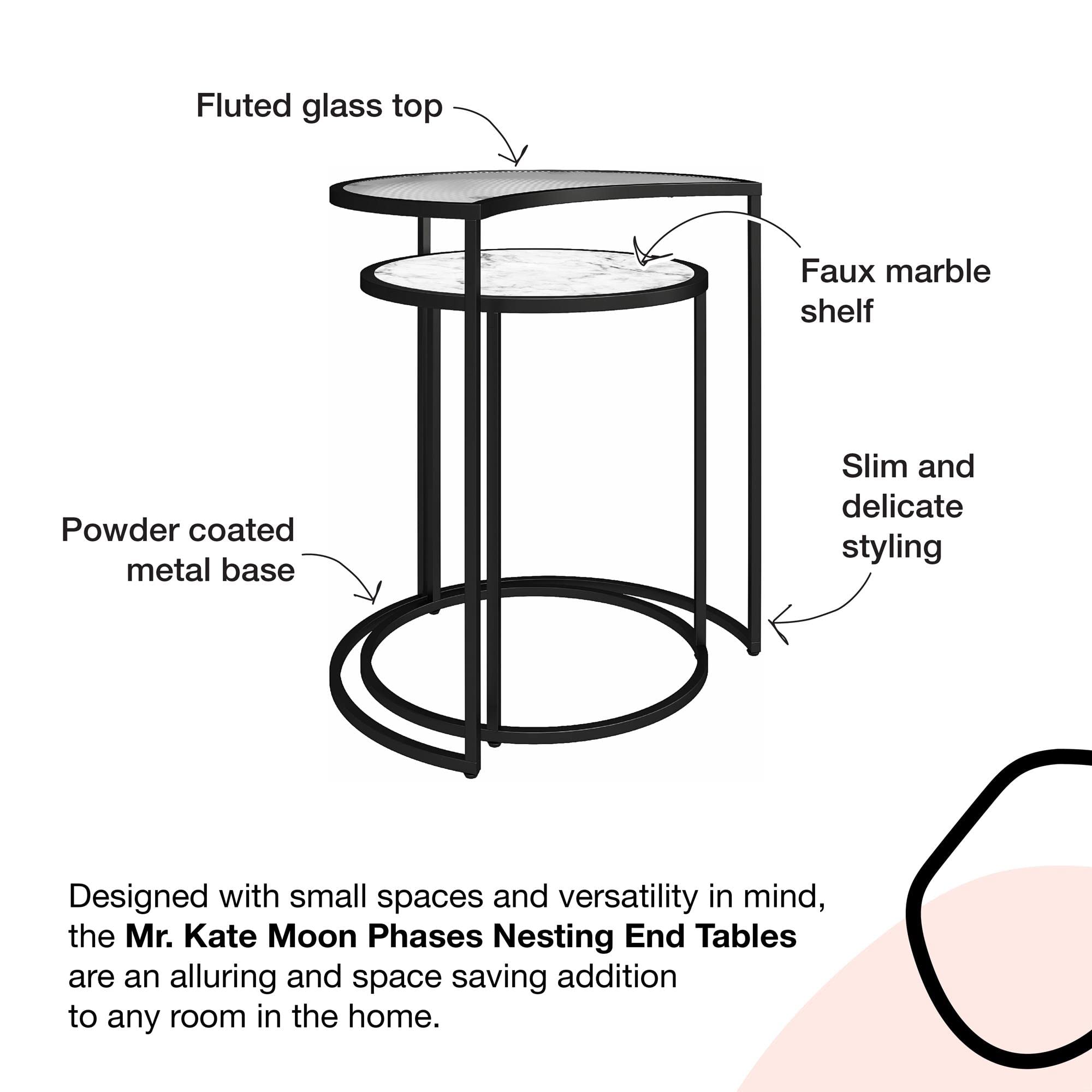 Mr. Kate Moon Phases Nesting End Tables - White Faux Marble & Glass Coffee Side Tables for Living Room, Bedroom - Modern Home Decor Accent Furniture for Small Spaces