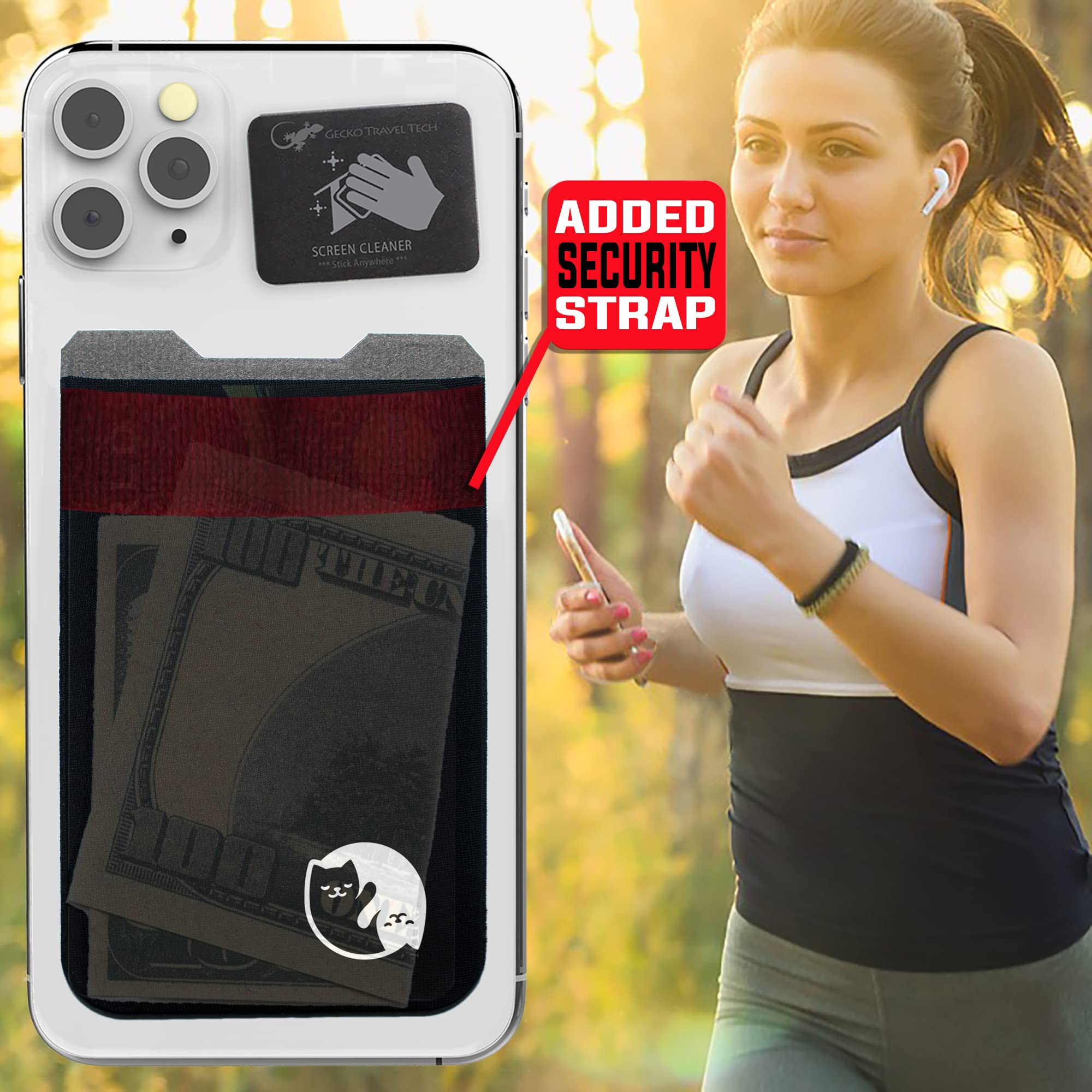 Gecko Stick-On Phone Wallet - Slim Adhesive Card Holder for Credit Cards & Cash - Secure Lycra Pocket for iPhone, Samsung & Smartphones - Perfect for Travel, Gym & Everyday Use