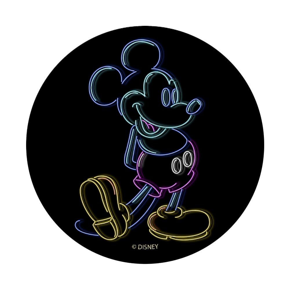 Disney Mickey and Friends Neon Mickey Line Art PopSockets Standard PopGrip - Swappable Phone Grip & Stand for iPhone, Samsung, Smartphones - Perfect for Selfies, Gaming, and Everyday Use