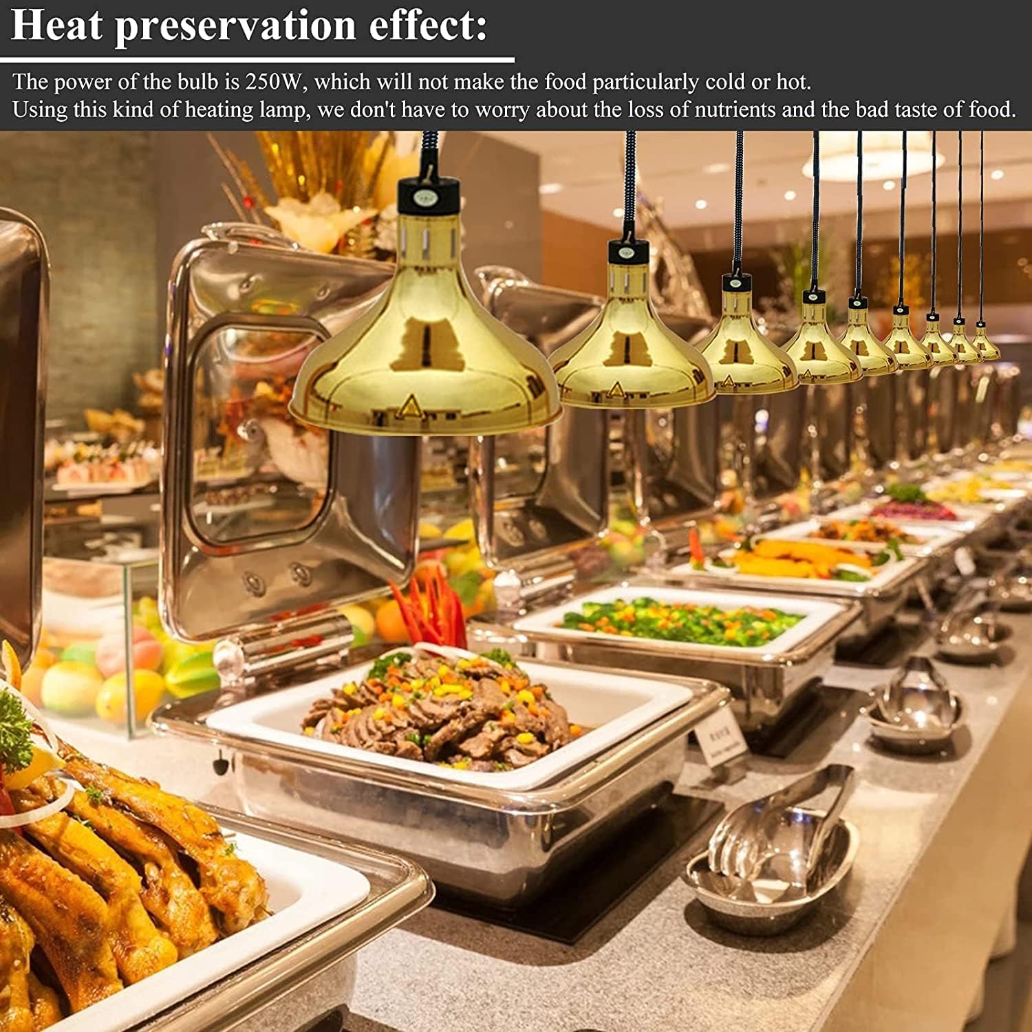 Commercial Food Heat Lamp - Restaurant Hanging Warmer for Buffet, Catering & Kitchen Use - 300W Stainless Steel Food Warming Lamp (Black) - Perfect for Keeping Pizza, BBQ, Fried Chicken Hot at Parties & Events