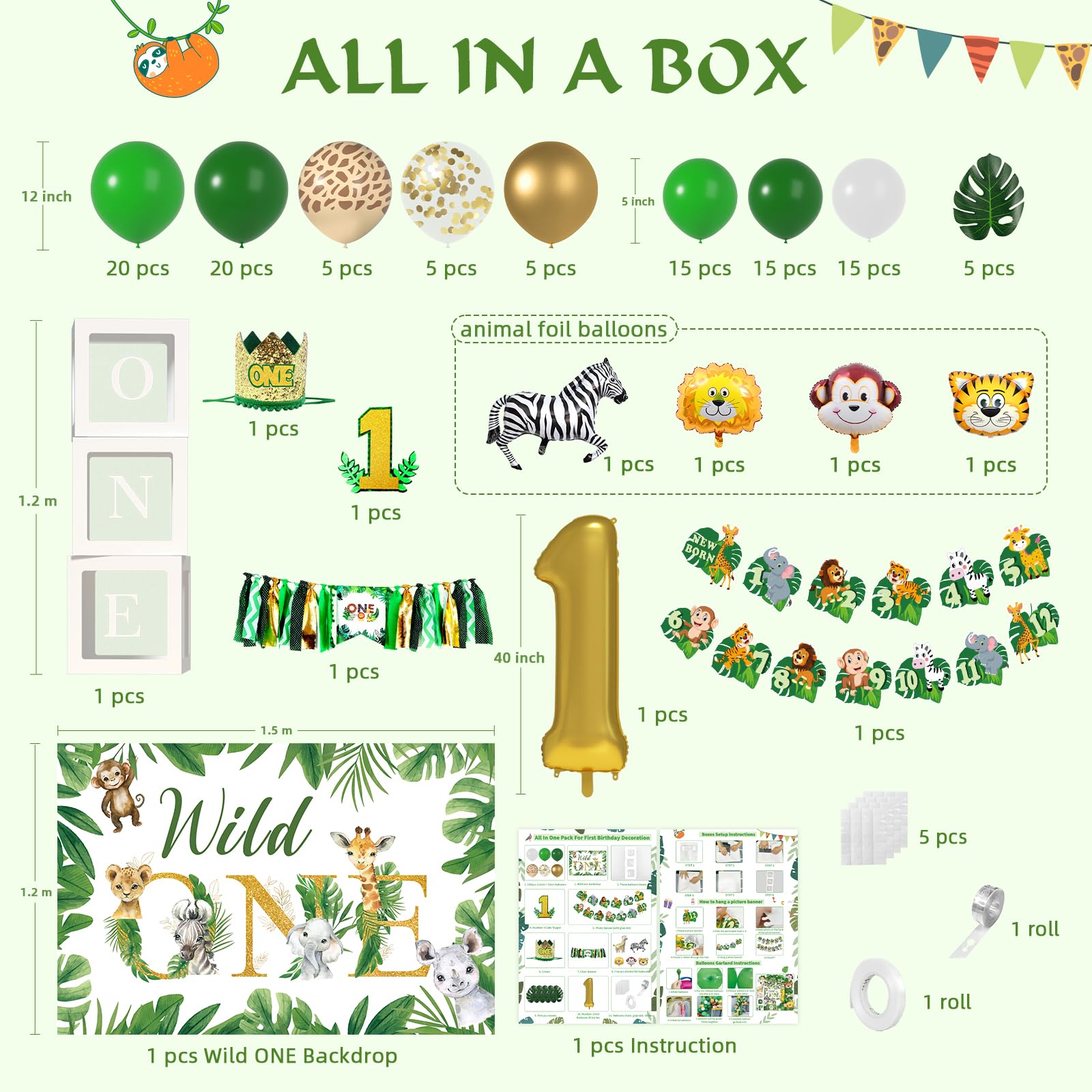 Wild One Birthday Decorations for Boys - 1st Birthday Party Supplies | Jungle Theme Decor for 1 Year Old's First Birthday | Perfect for Baby Showers, Birthday Parties & Photo Backdrops