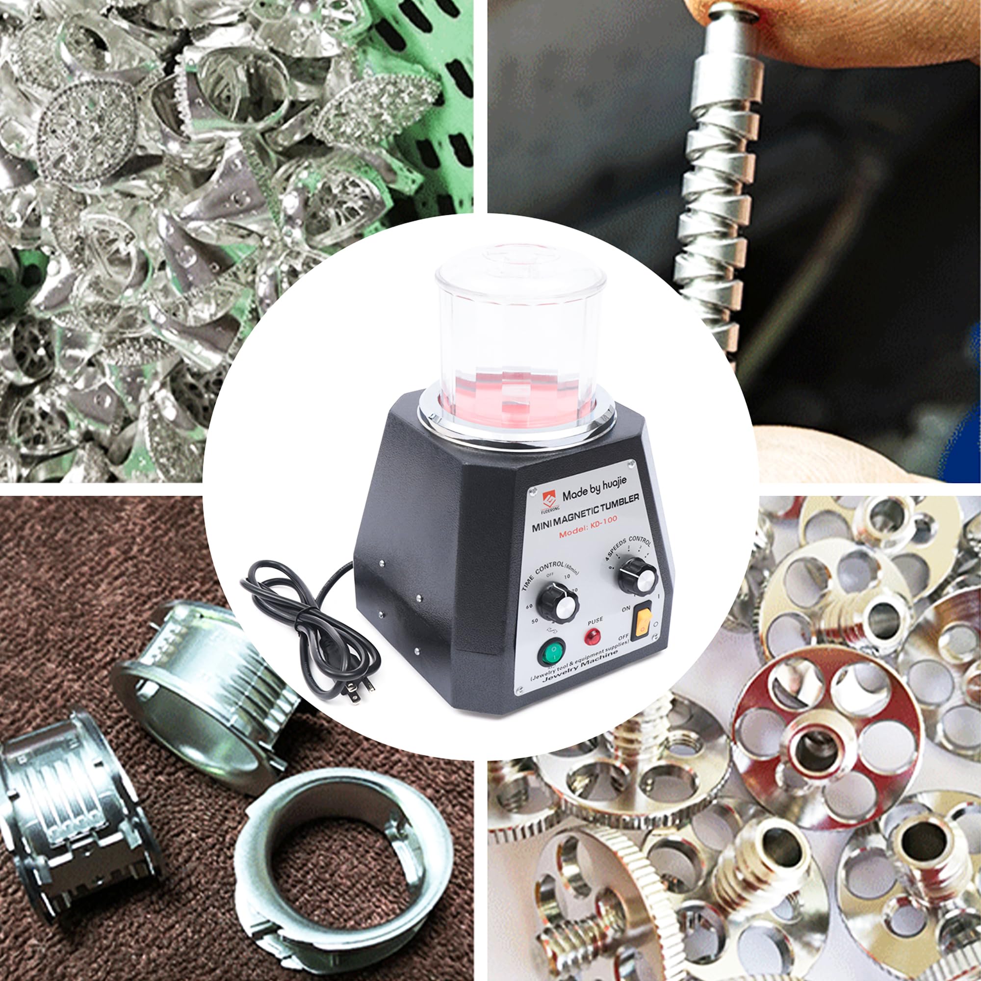 TBVECHI 100mm Magnetic Tumbler Polisher & Finisher with Acrylic Bowl - 4 Speed Control Jewelry Polishing Machine for Gold, Silver, Metal - Perfect for Jewelry Making, Watch Repair & Metal Crafting