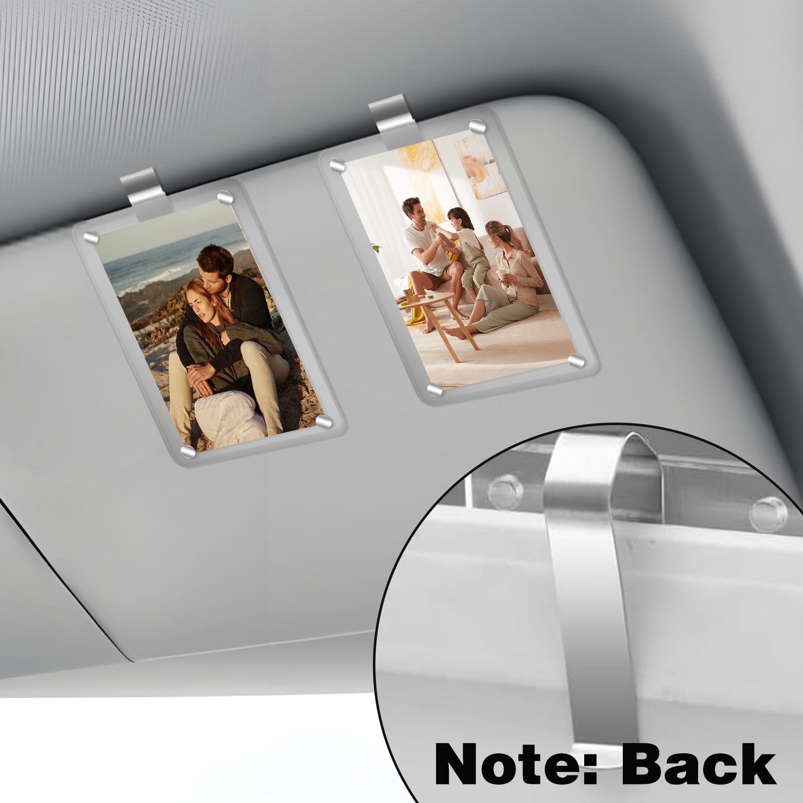 2Pcs Magnetic Car Photo Holder - Acrylic Personalized Picture Frame for Visor Clip, Car Accessories for Family & Personal Photos | Perfect for Road Trips, Commuting & Gifts