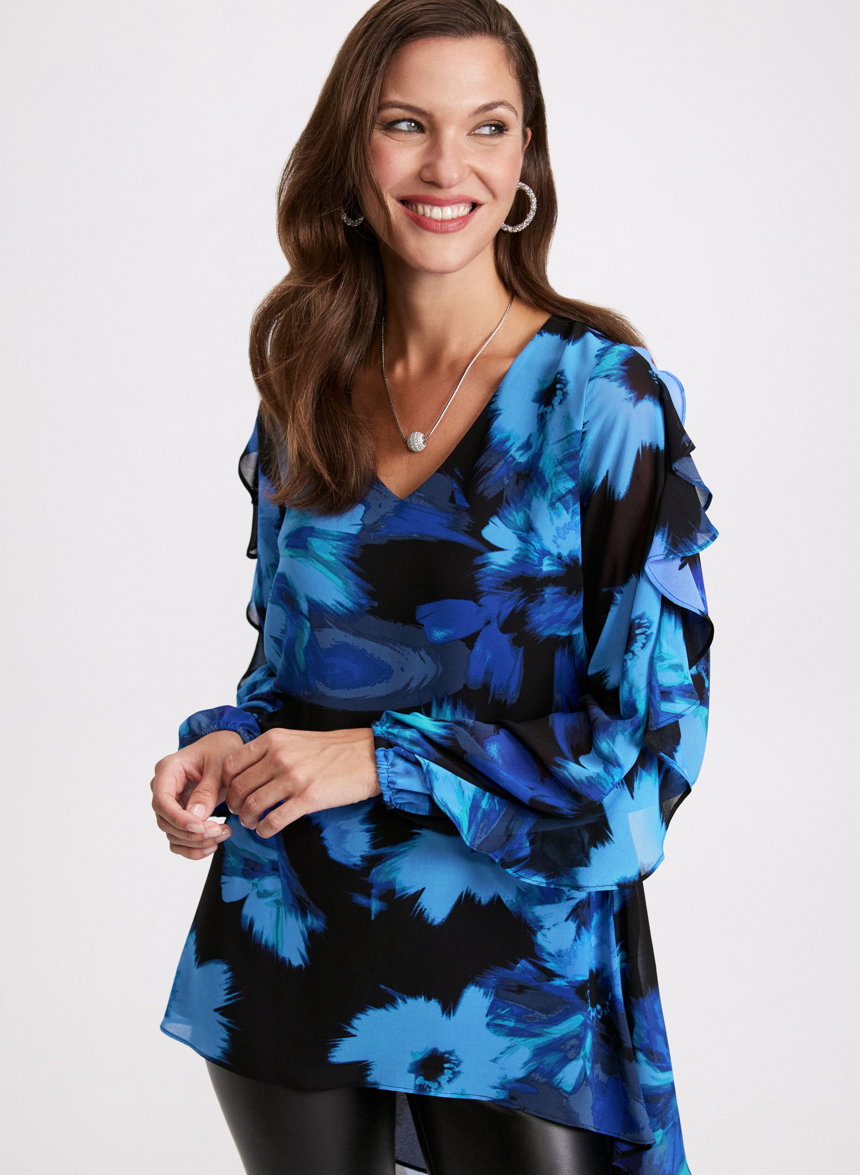 Elegant Floral Print Chiffon Blouse for Women - Lightweight Summer Tops - Perfect for Office Wear, Date Night & Casual Outings