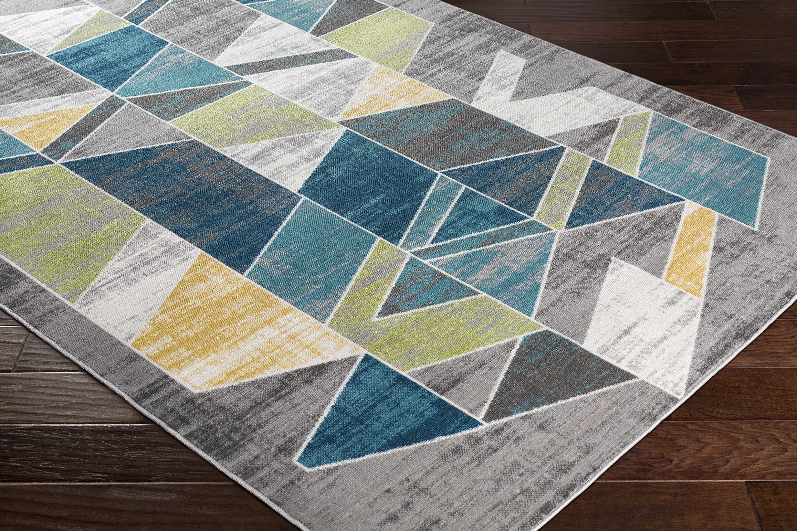 Hauteloom Hessel Modern Area Rug for Living Room & Bedroom - Soft Gray & Green Accent - 2' x 2'11