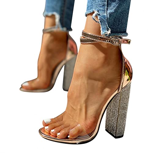 Xudanell Women's Jeweled High Heel Sandals - Open Toe Ankle Strap Block Heel Dressy Summer Shoes for Weddings, Parties & Date Nights | Sexy Exotic Heels for Women